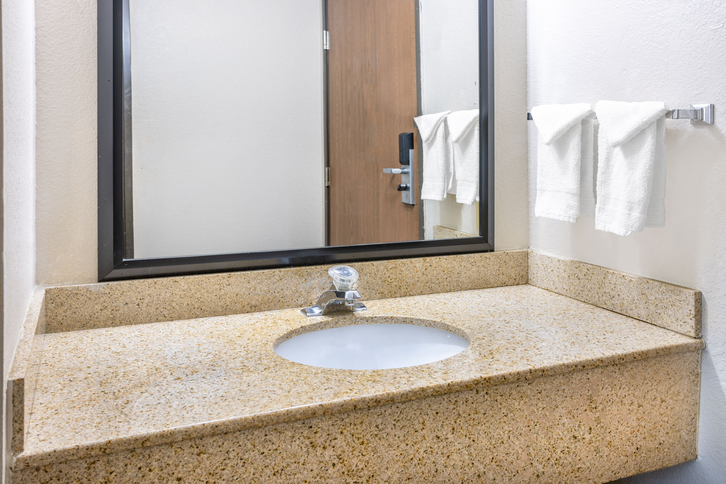 Guest room bath at the Baymont by Wyndham Beloit in Beloit, Wisconsin