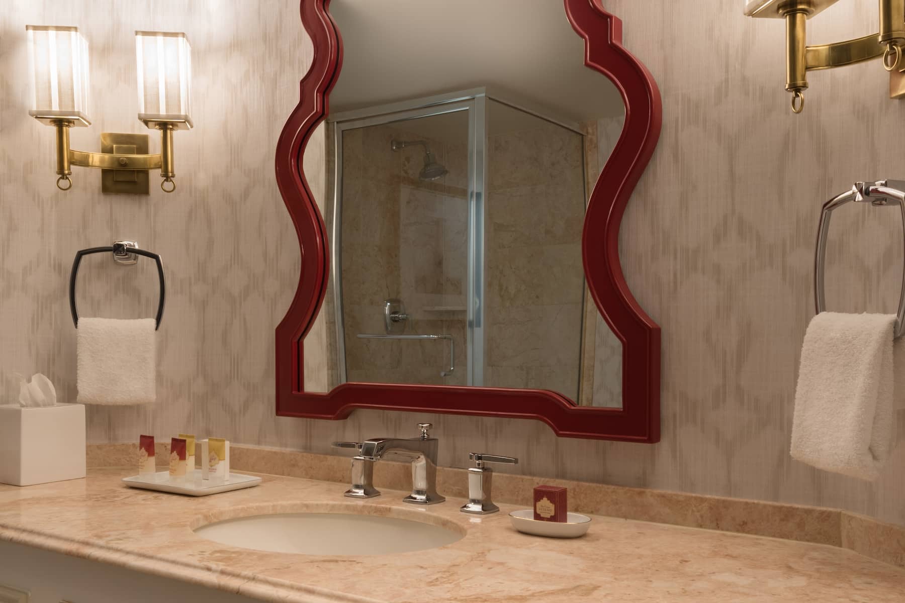 Guest room bath at the Paris Las Vegas in Las Vegas, Nevada