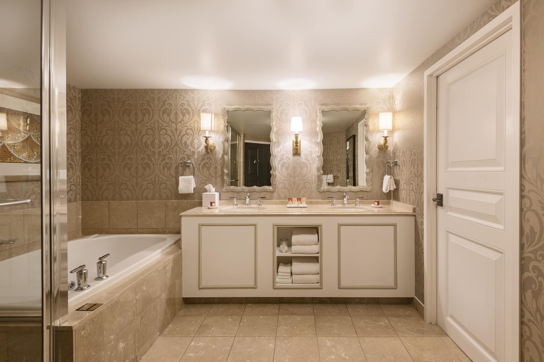 Guest room bath at the Paris Las Vegas in Las Vegas, Nevada