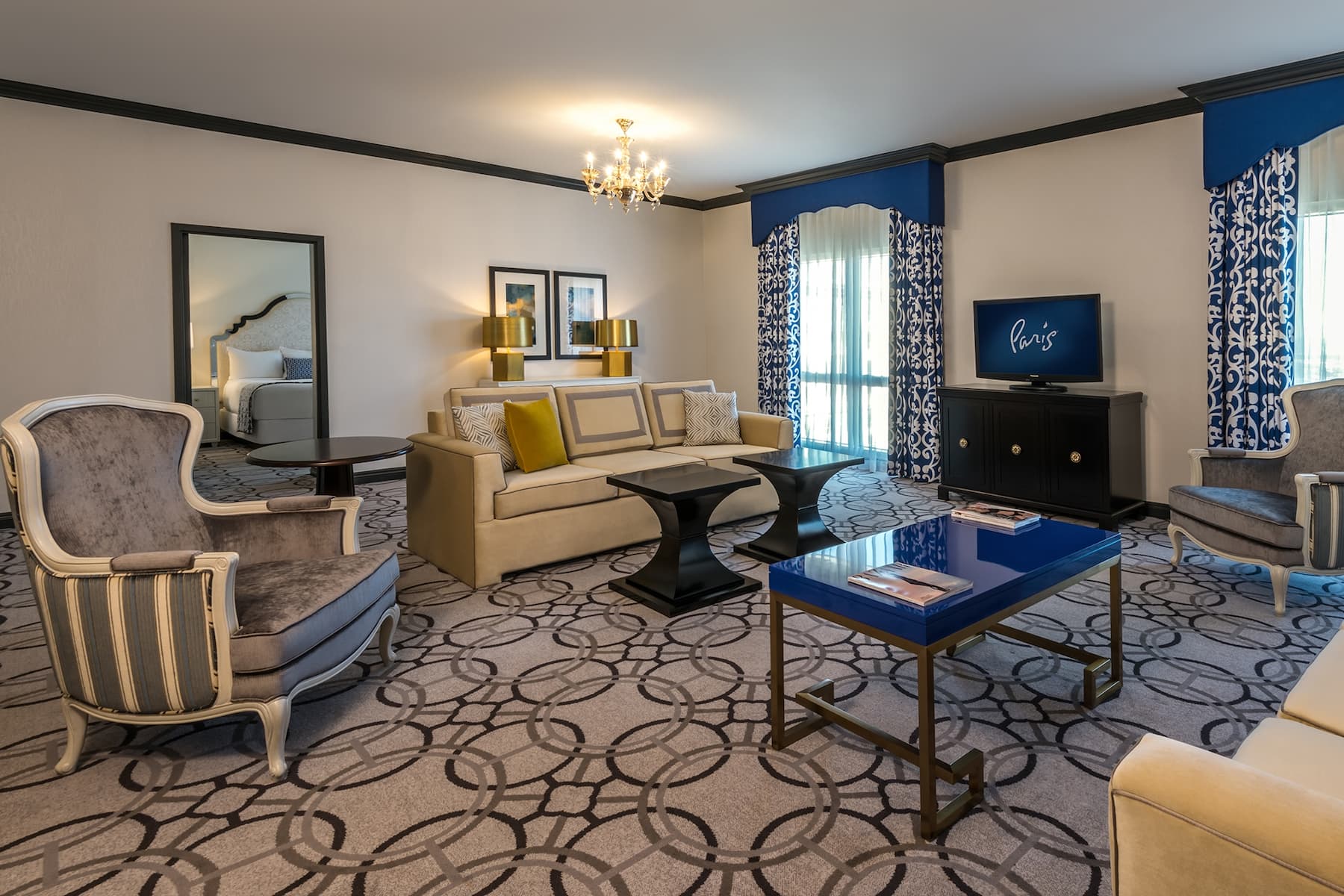 Guest room at the Paris Las Vegas in Las Vegas, Nevada