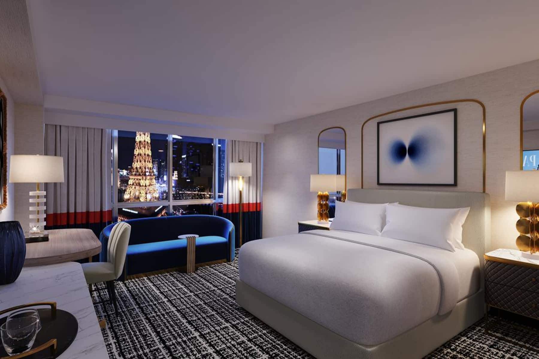 Guest room at the Paris Las Vegas in Las Vegas, Nevada