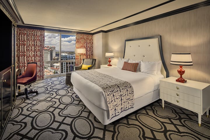 Guest room at the Paris Las Vegas in Las Vegas, Nevada
