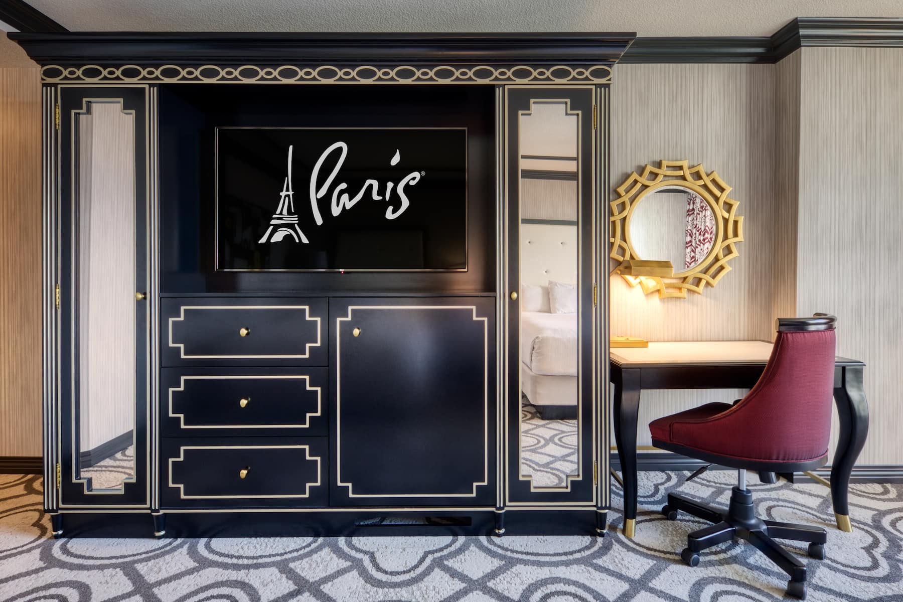 Guest room feature at the Paris Las Vegas in Las Vegas, Nevada