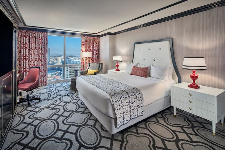 Guest room at the Paris Las Vegas in Las Vegas, Nevada