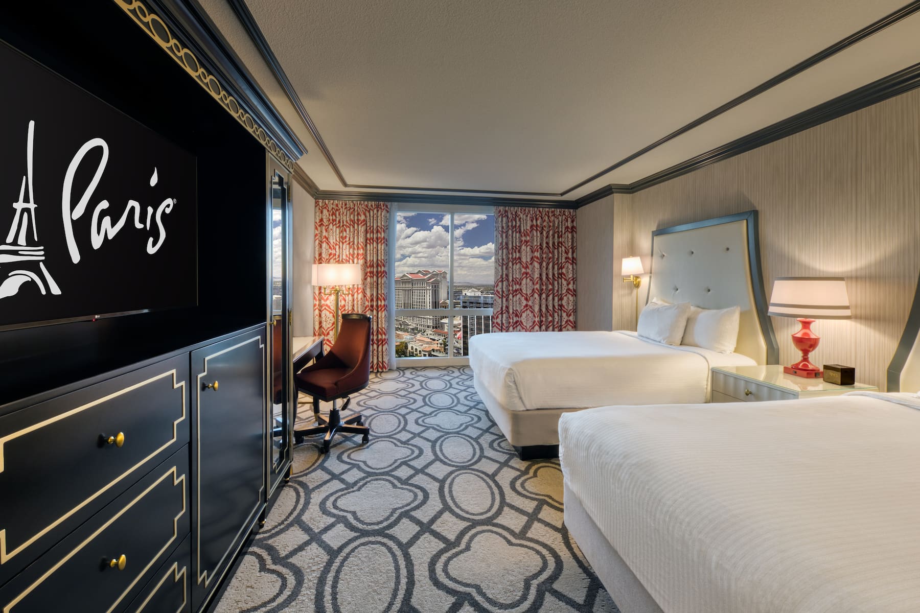 Guest room at the Paris Las Vegas in Las Vegas, Nevada
