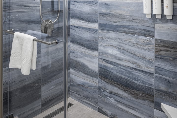 Guest room bath at the Caesars Republic Lake Tahoe in Stateline, Nevada