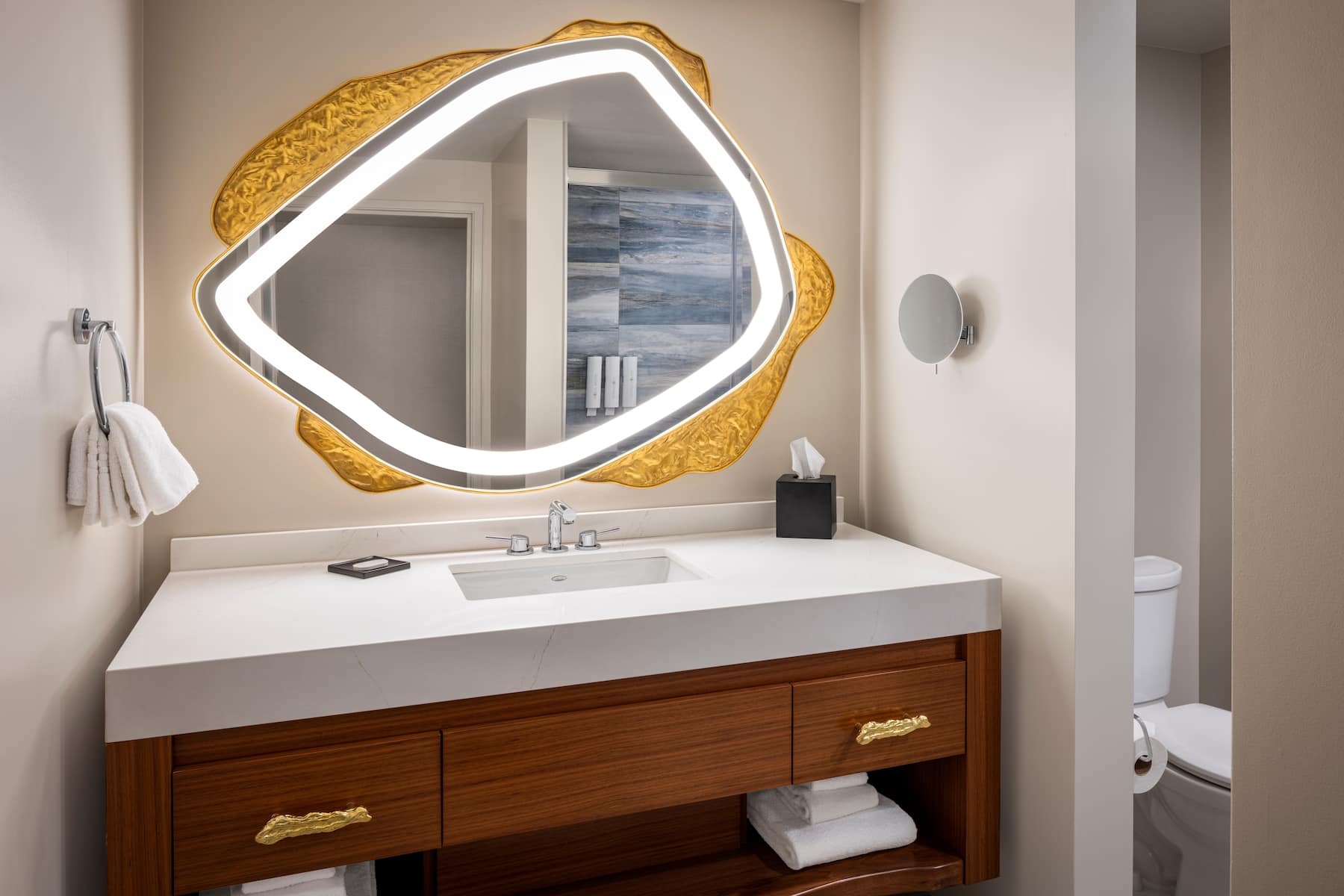 Guest room bath at the Caesars Republic Lake Tahoe in Stateline, Nevada