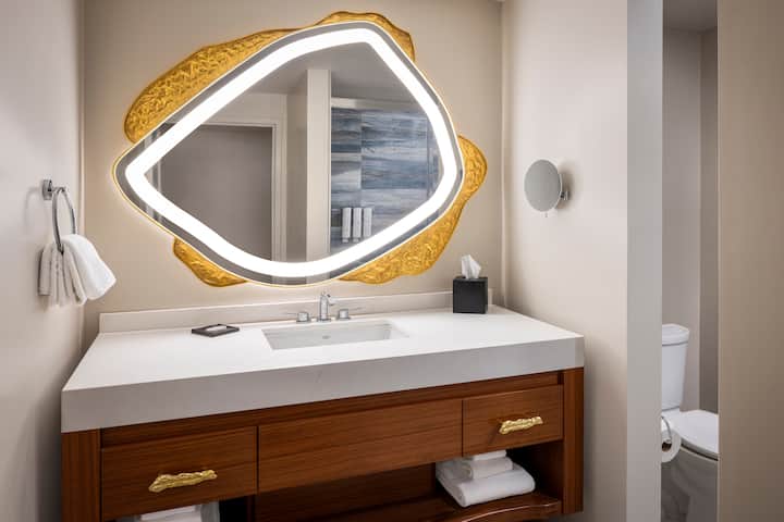 Guest room bath at the Caesars Republic Lake Tahoe in Stateline, Nevada
