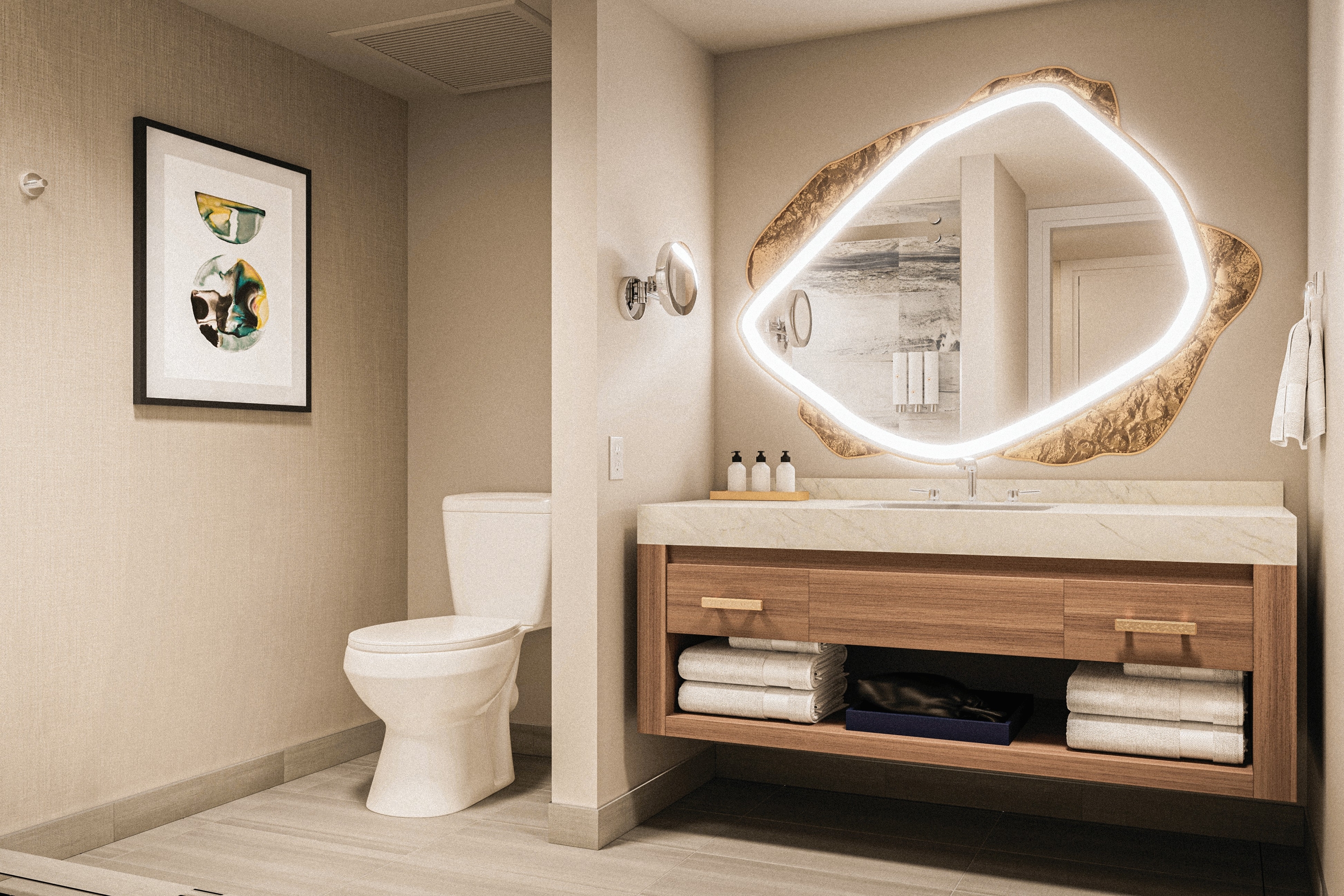 Guest room bath at the Caesars Republic Lake Tahoe in Stateline, Nevada