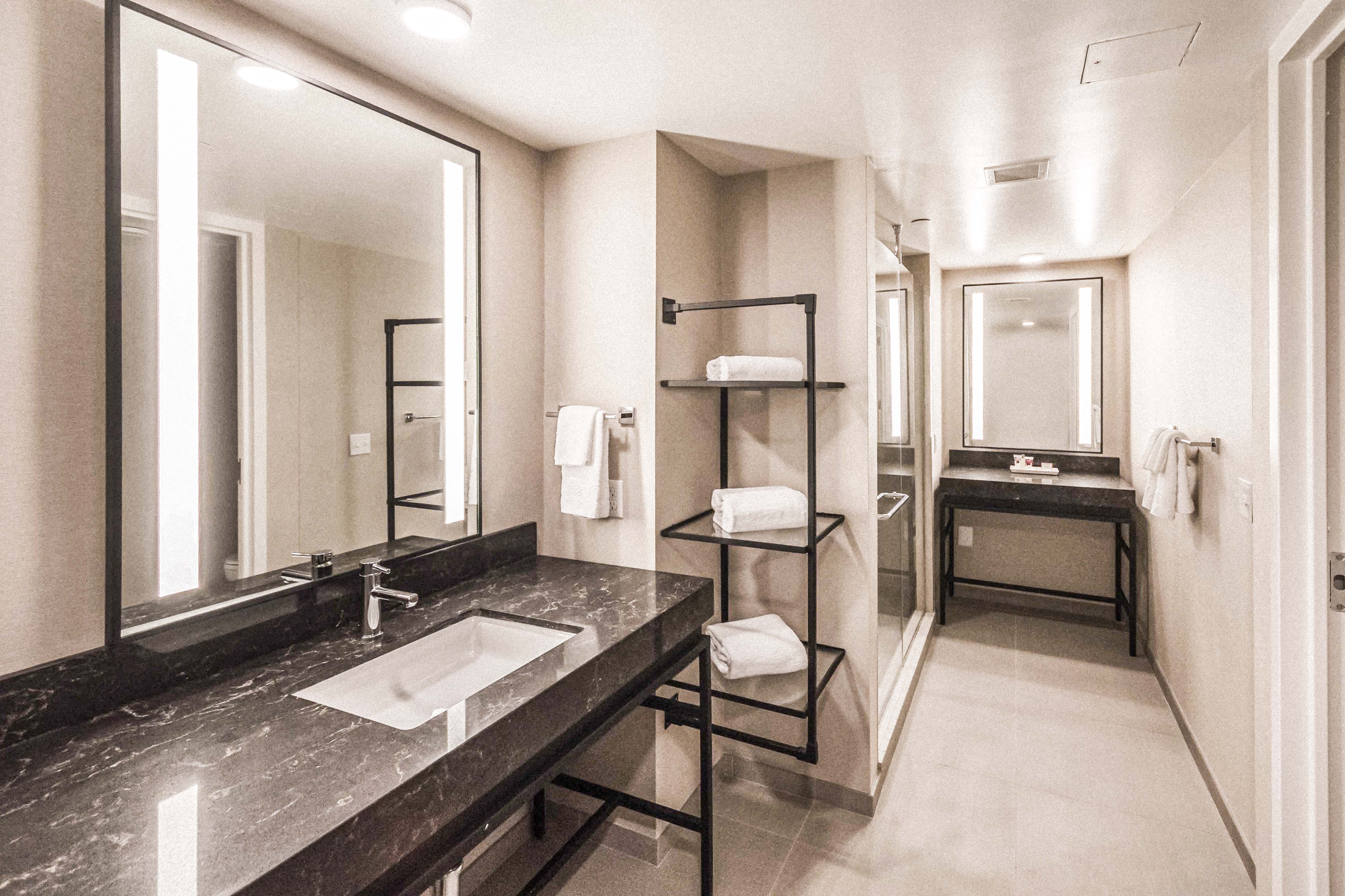 Guest room bath at the Caesars Republic Lake Tahoe in Stateline, Nevada