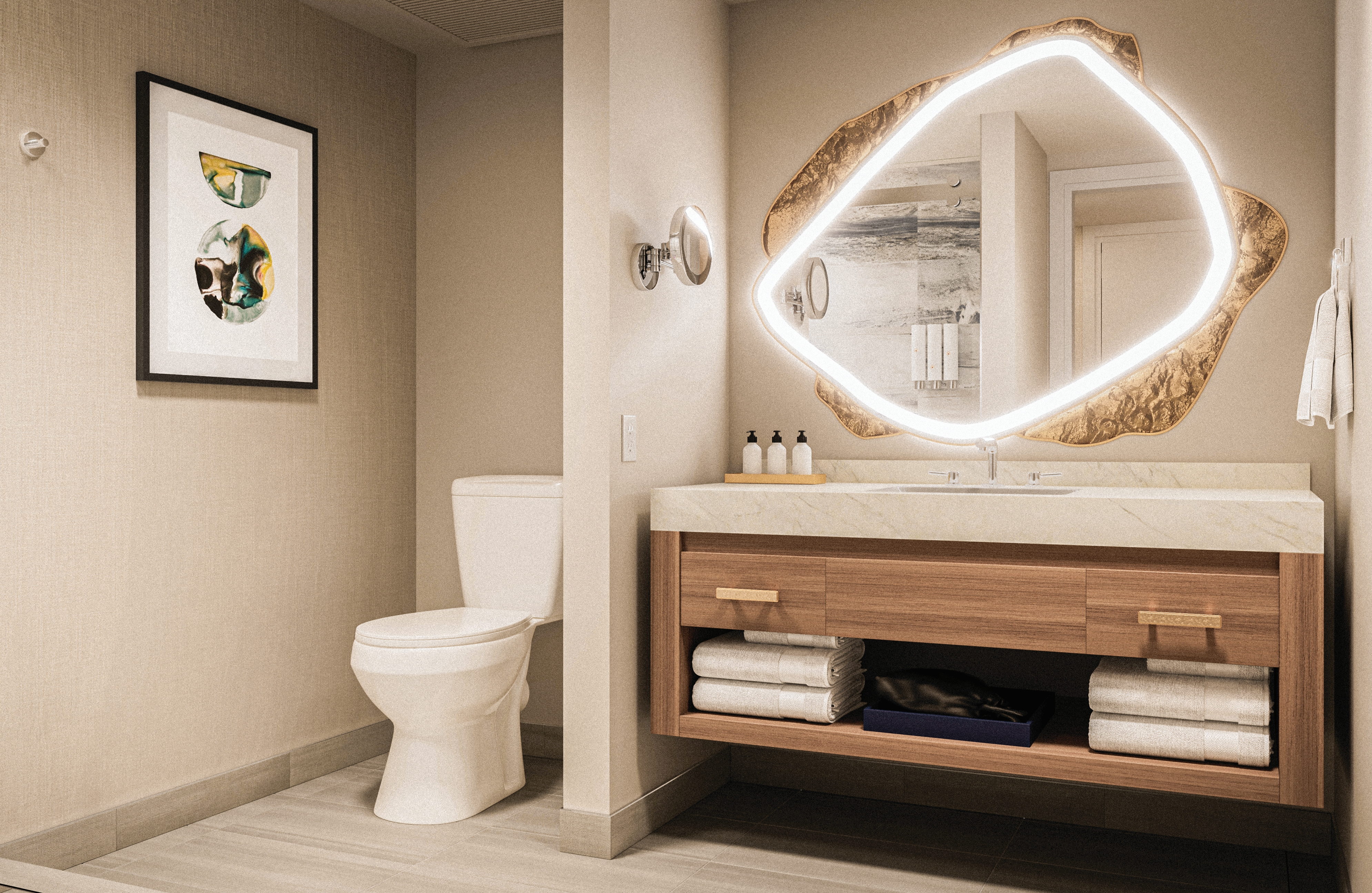 Guest room bath at the Caesars Republic Lake Tahoe in Stateline, Nevada