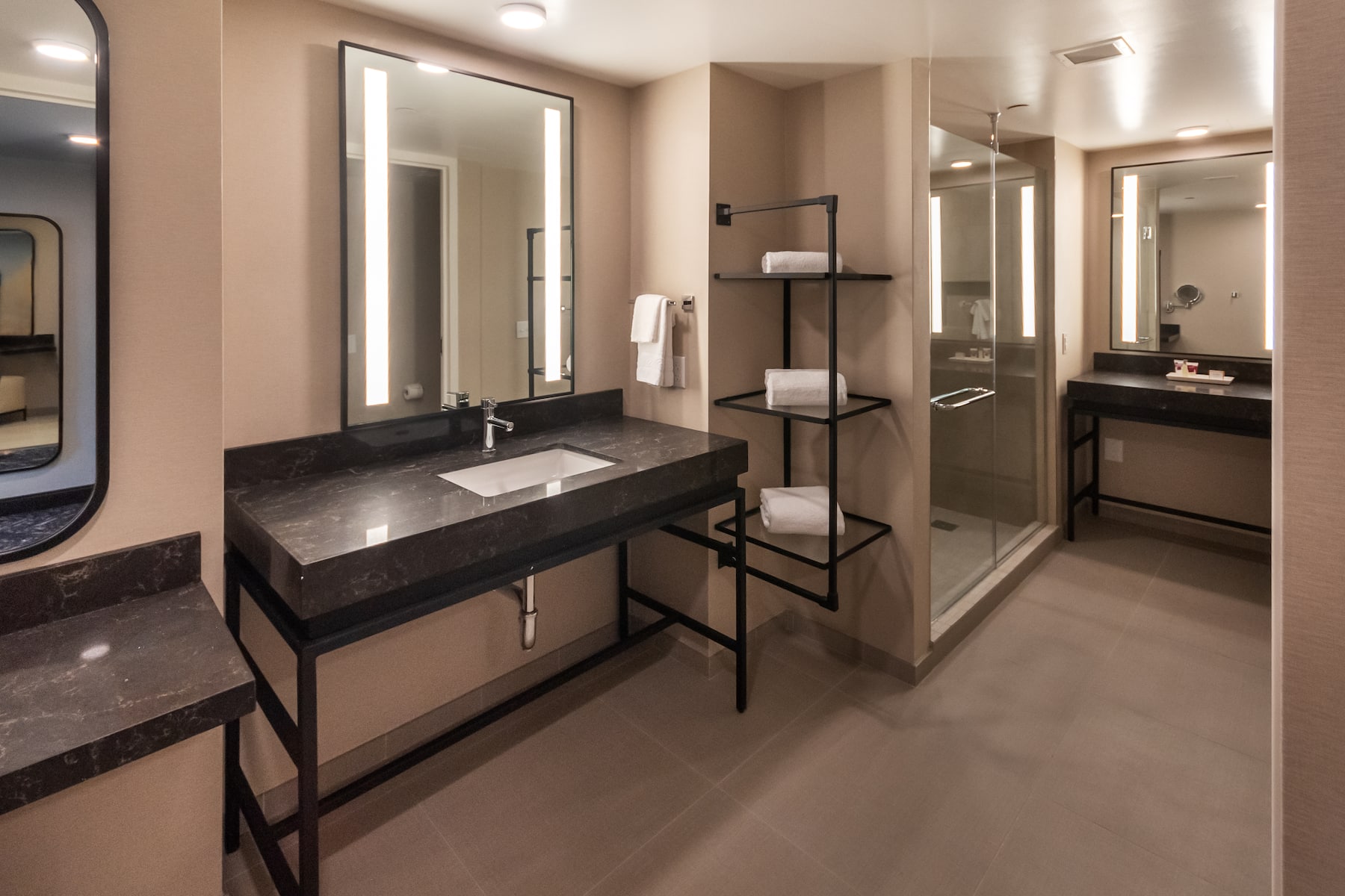 Guest room bath at the Caesars Republic Lake Tahoe in Stateline, Nevada