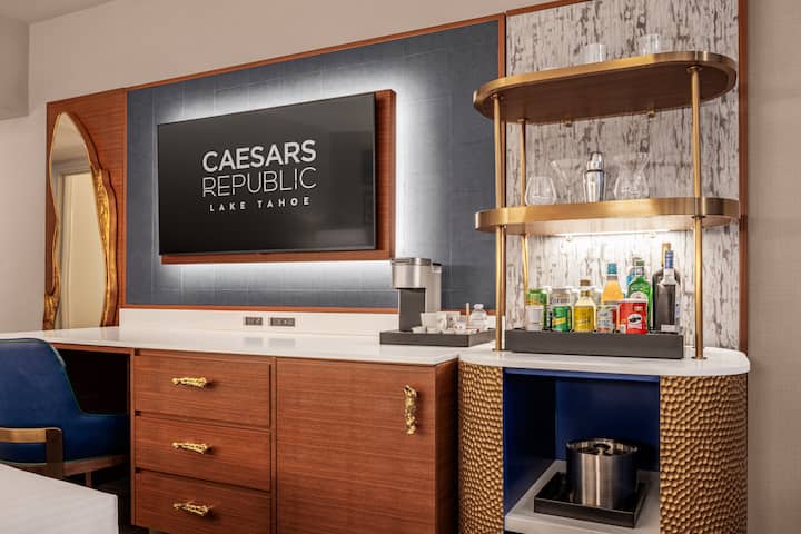 Guest room at the Caesars Republic Lake Tahoe in Stateline, Nevada