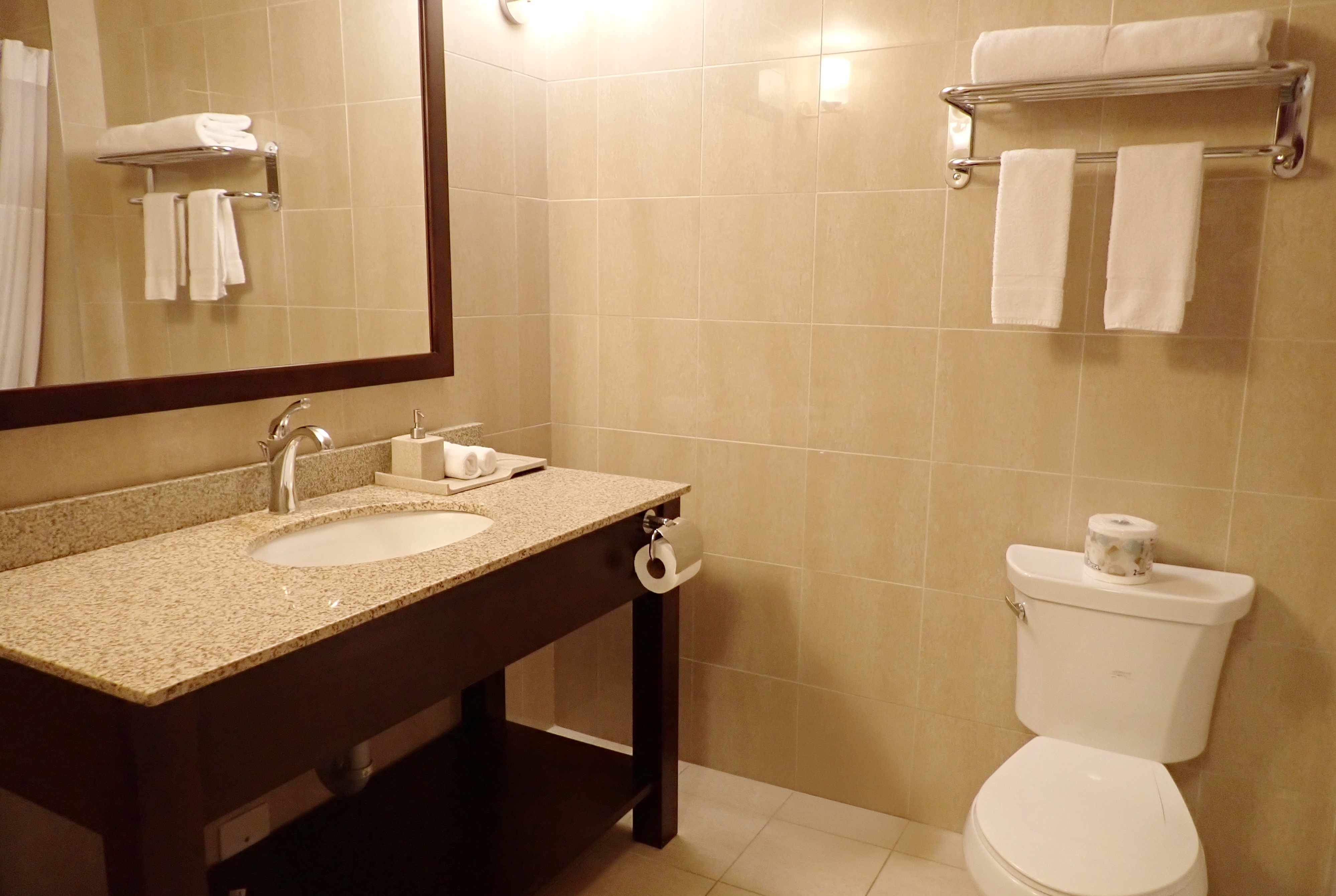 Guest room bath at the Days Inn & Suites by Wyndham Fort Saskatchewan in Fort Saskatchewan, Alberta