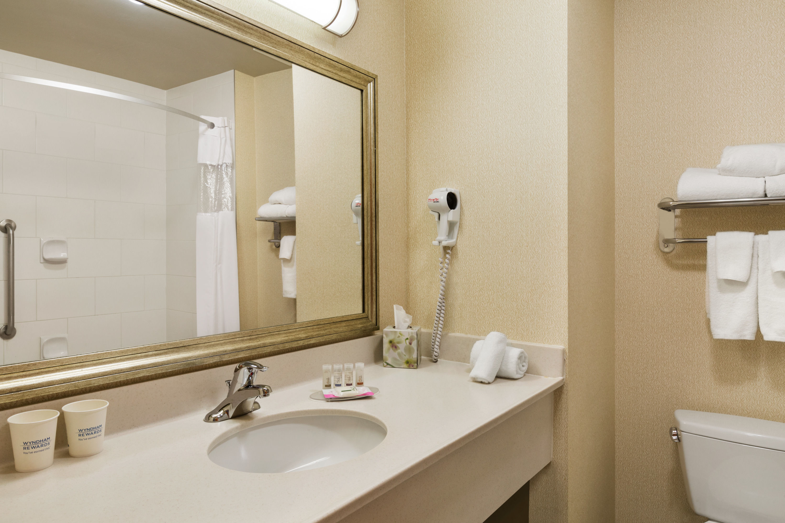 Guest room bath at the Days Inn & Suites by Wyndham Edmonton Airport in Leduc, Alberta