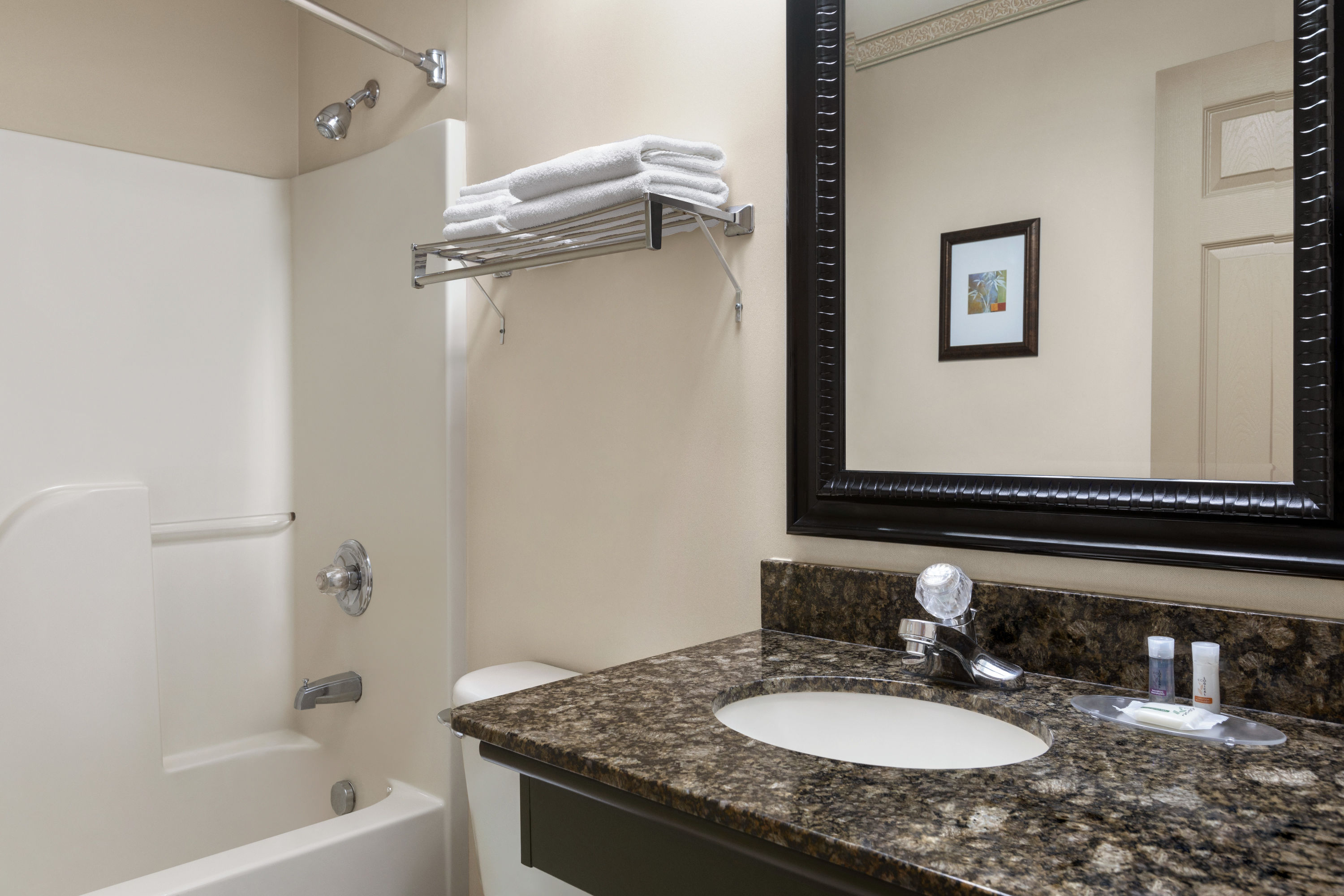 Guest room bath at the Days Inn & Suites by Wyndham Sault Ste. Marie ON in Sault Ste Marie, Ontario