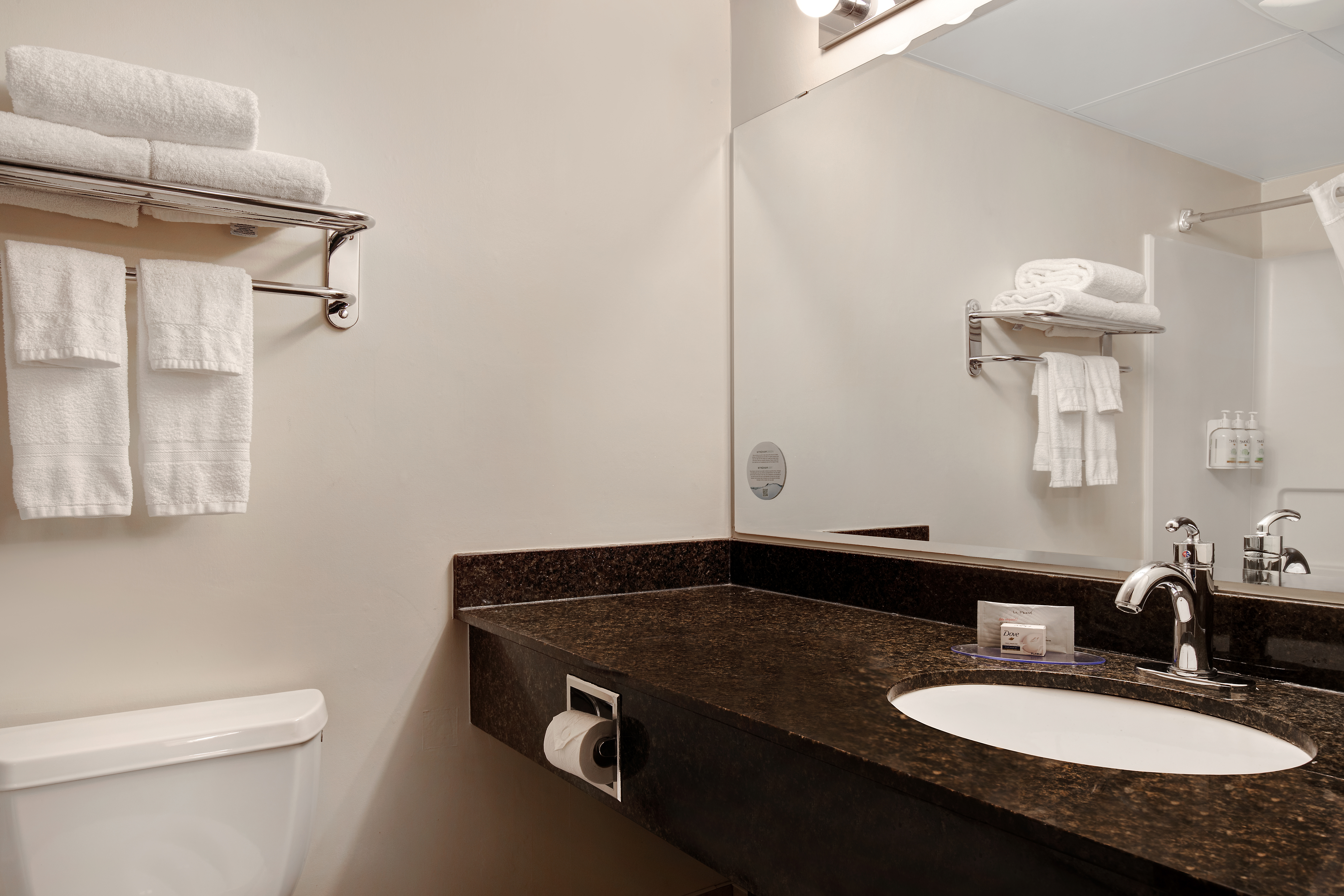 Guest room bath at the Days Inn & Conference Centre by Wyndham Prince Albert in Prince Albert, Saskatchewan