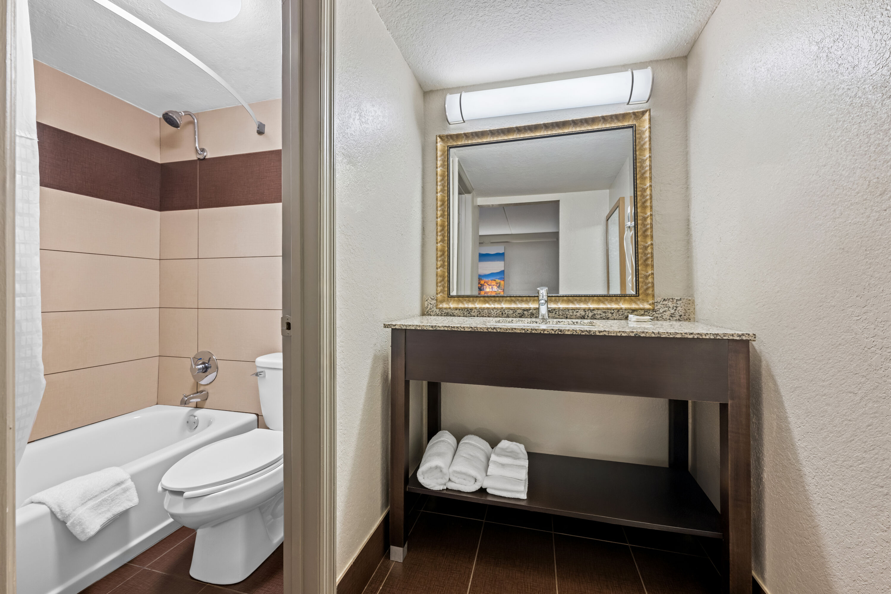 Guest room bath at the Days Inn by Wyndham Birmingham/West in Birmingham, Alabama