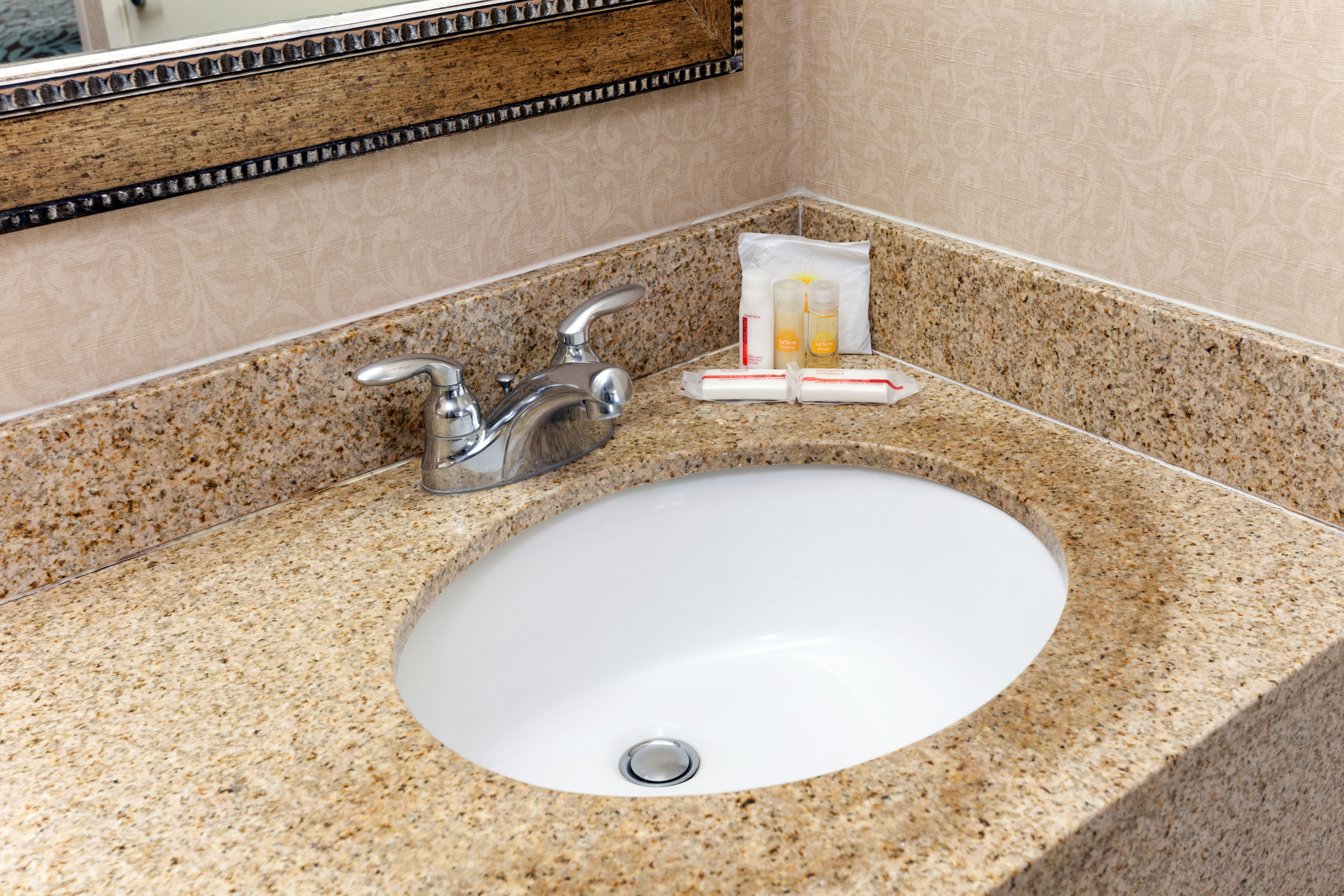 Guest room bath at the Days Inn by Wyndham Alhambra CA in Alhambra, California