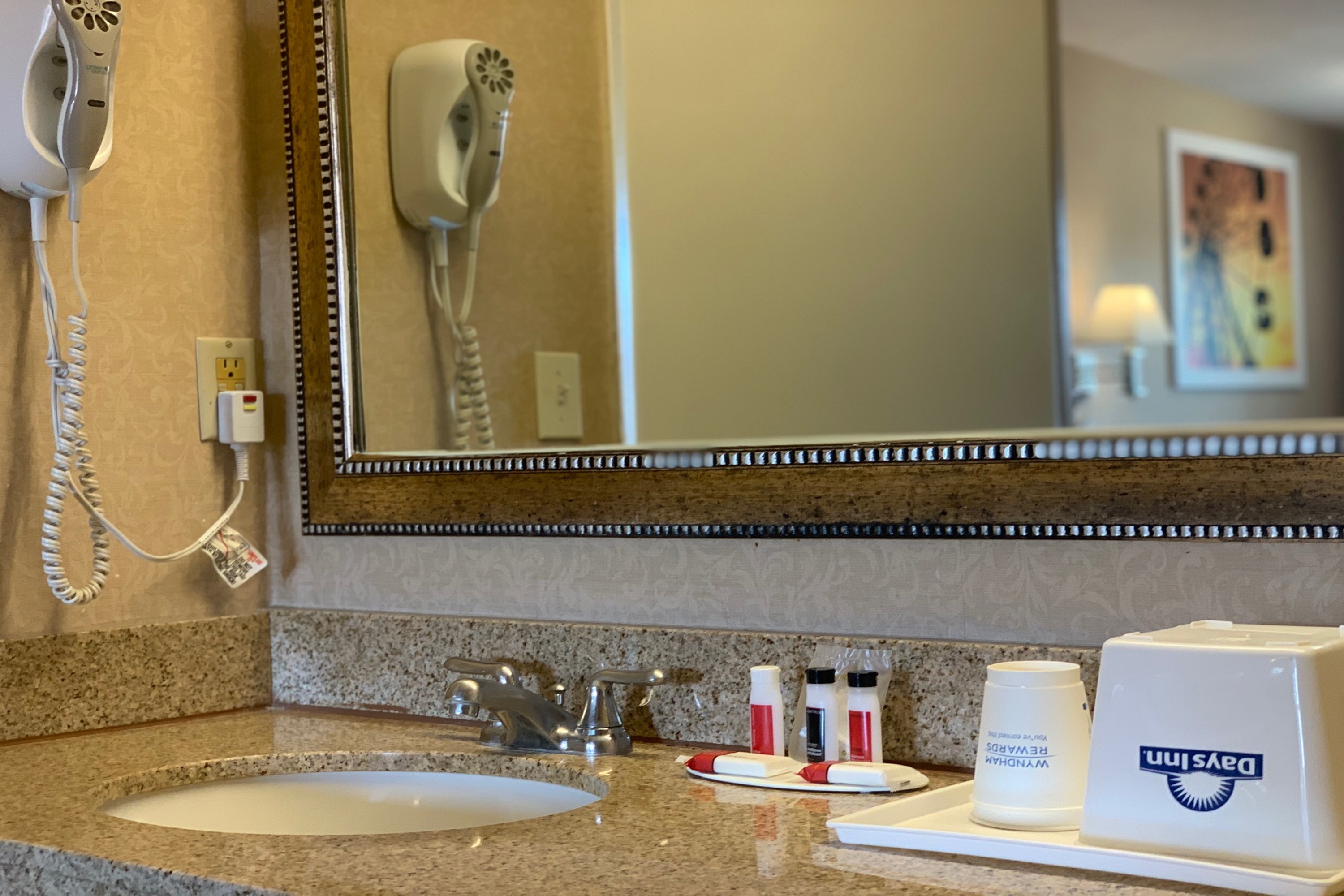 Guest room bath at the Days Inn by Wyndham Alhambra CA in Alhambra, California