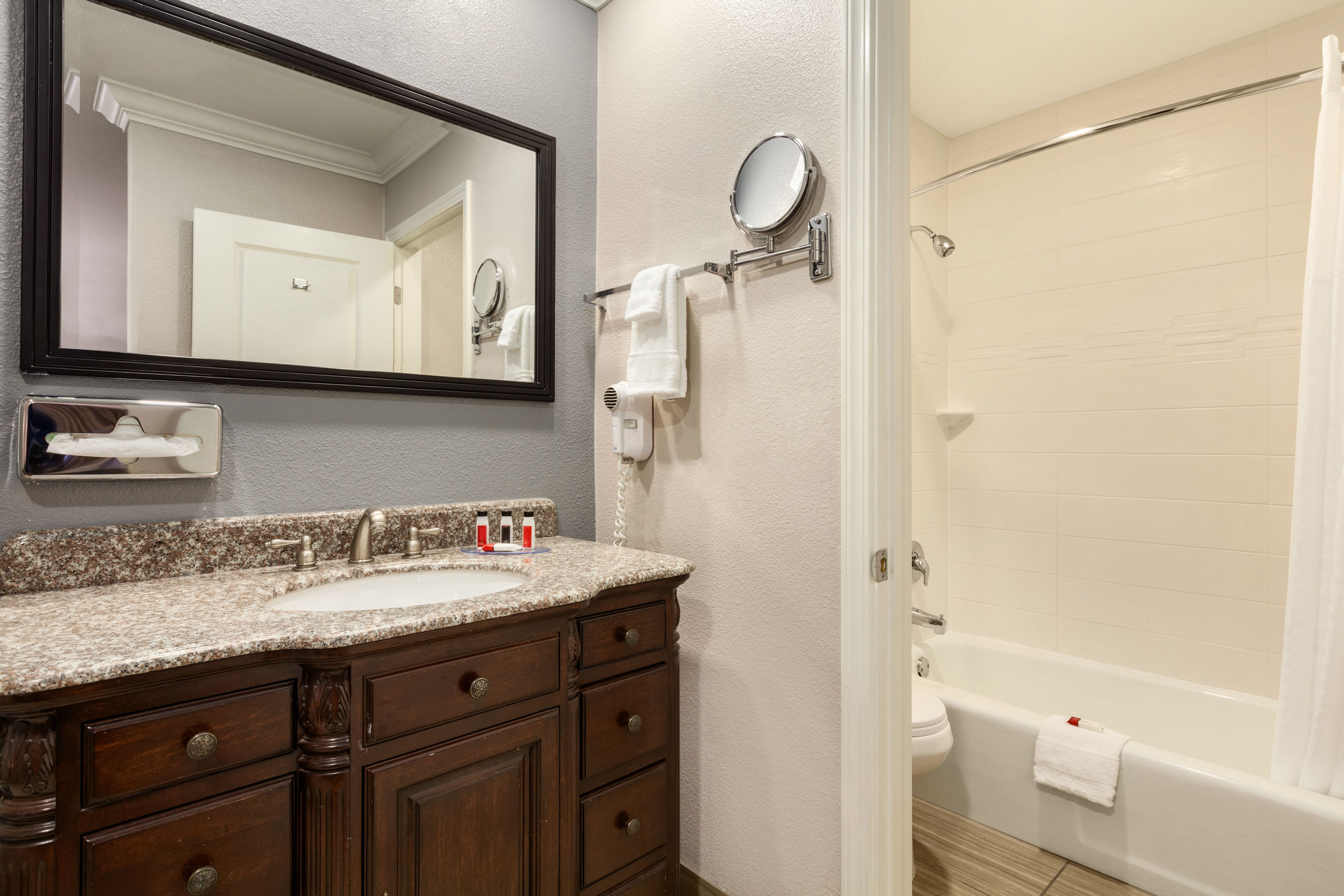 Guest room bath at the Days Inn by Wyndham Eureka CA in Eureka, California