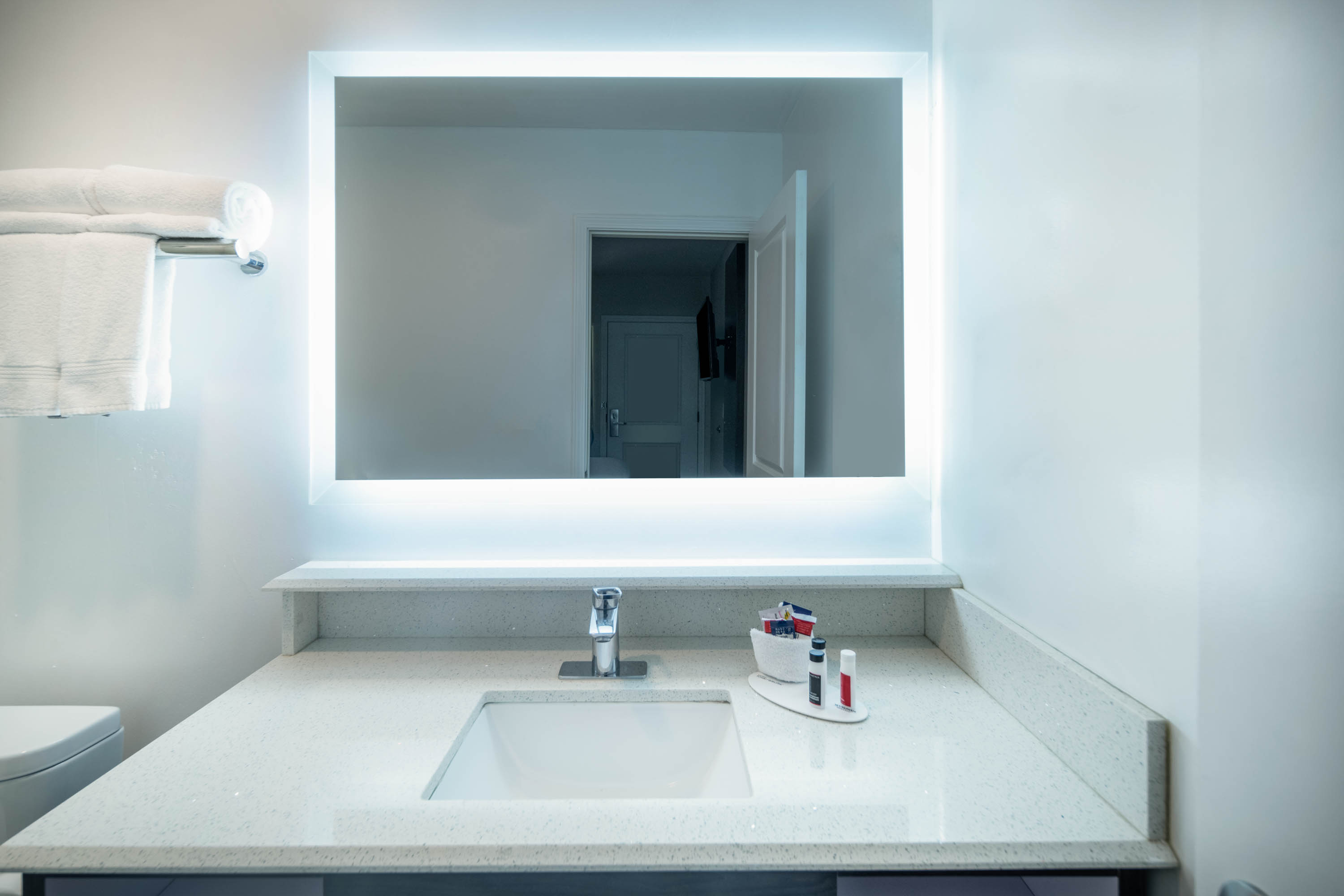 Guest room bath at the Days Inn by Wyndham Galt in Galt, California