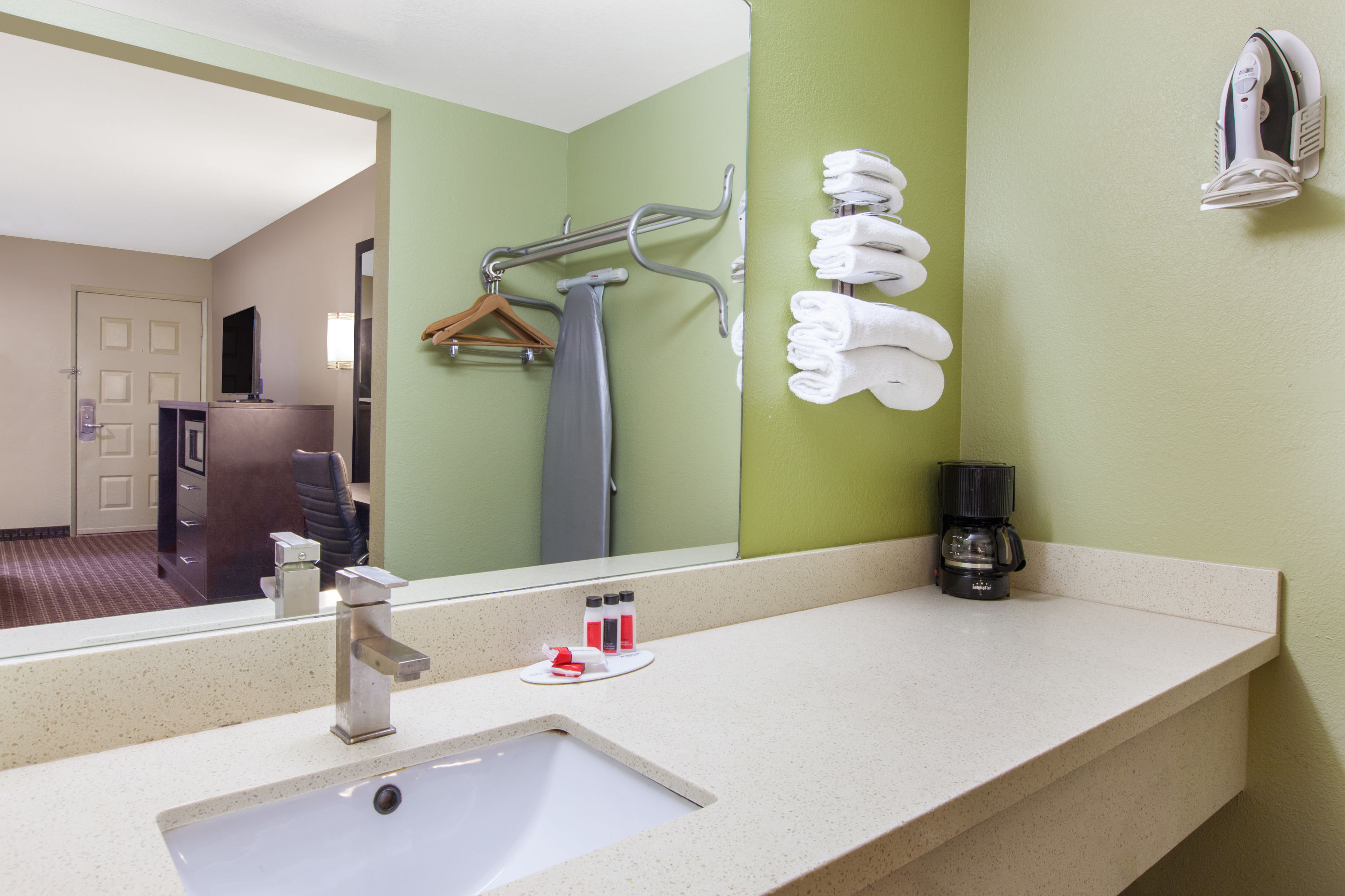Guest room bath at the Days Inn by Wyndham San Jose Airport in Milpitas, California
