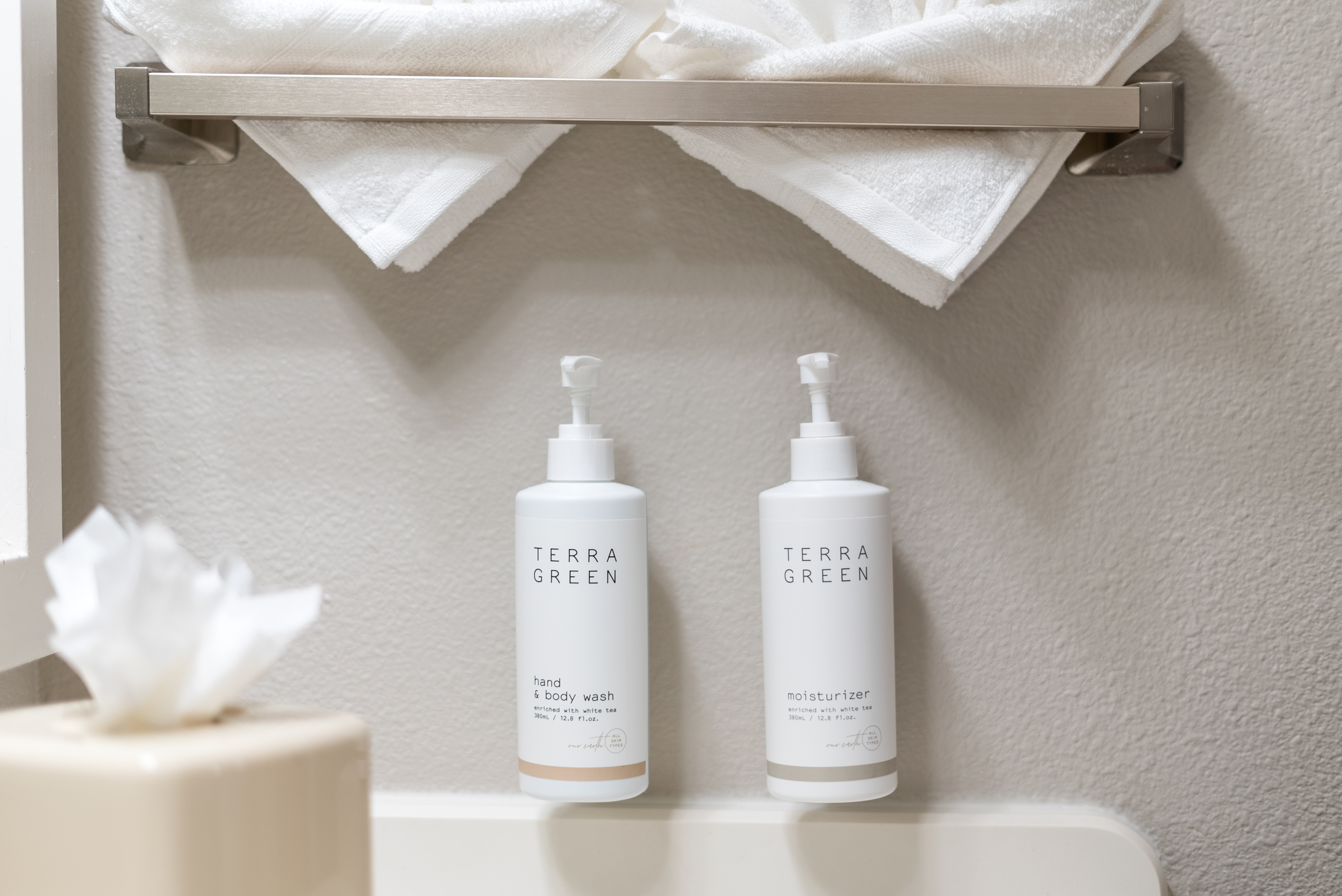 Guest room bath at the Days Inn by Wyndham San Diego Hotel Circle in San Diego, California