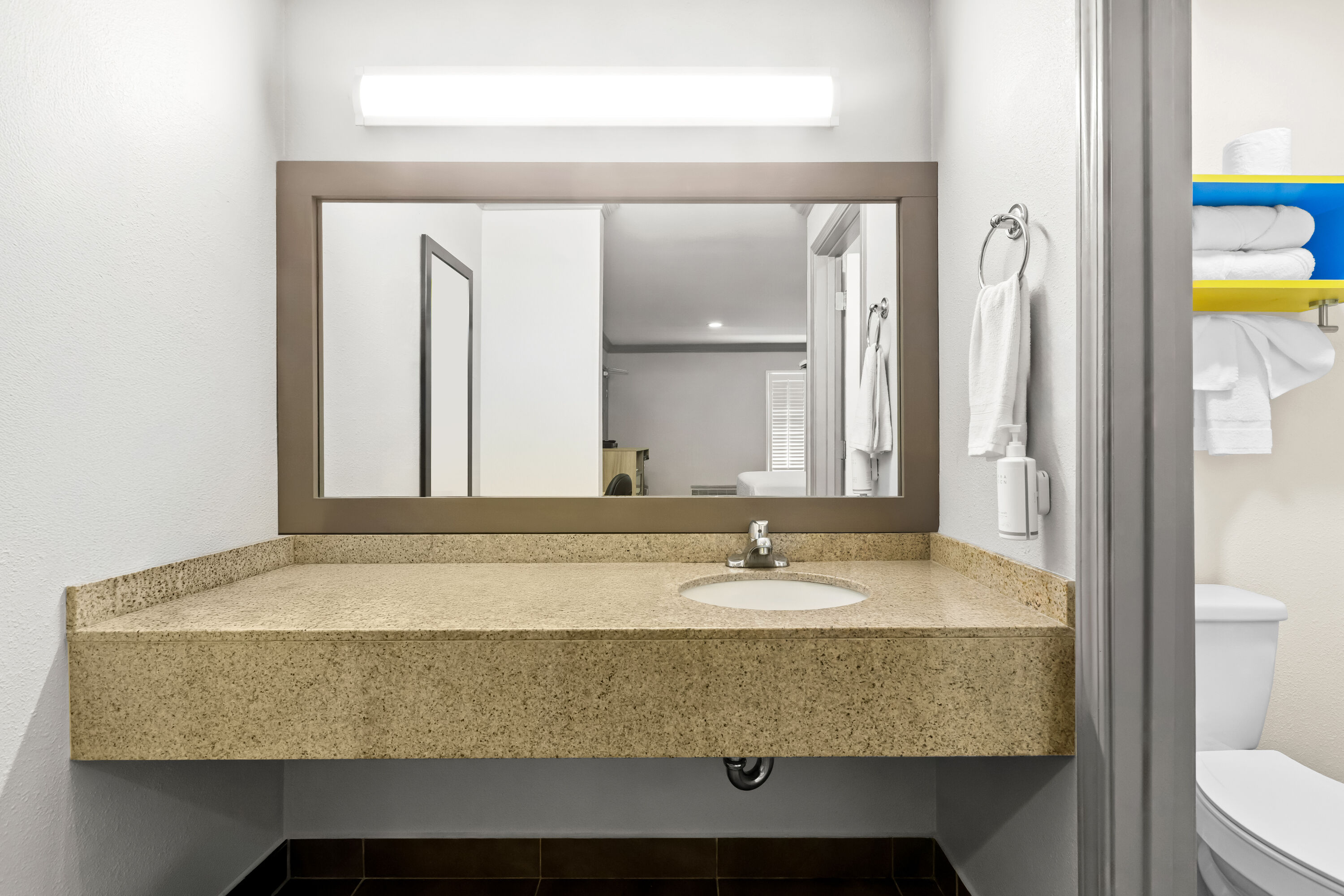 Guest room bath at the Days Inn by Wyndham San Francisco S/Oyster Point Airport in South San Francisco, California