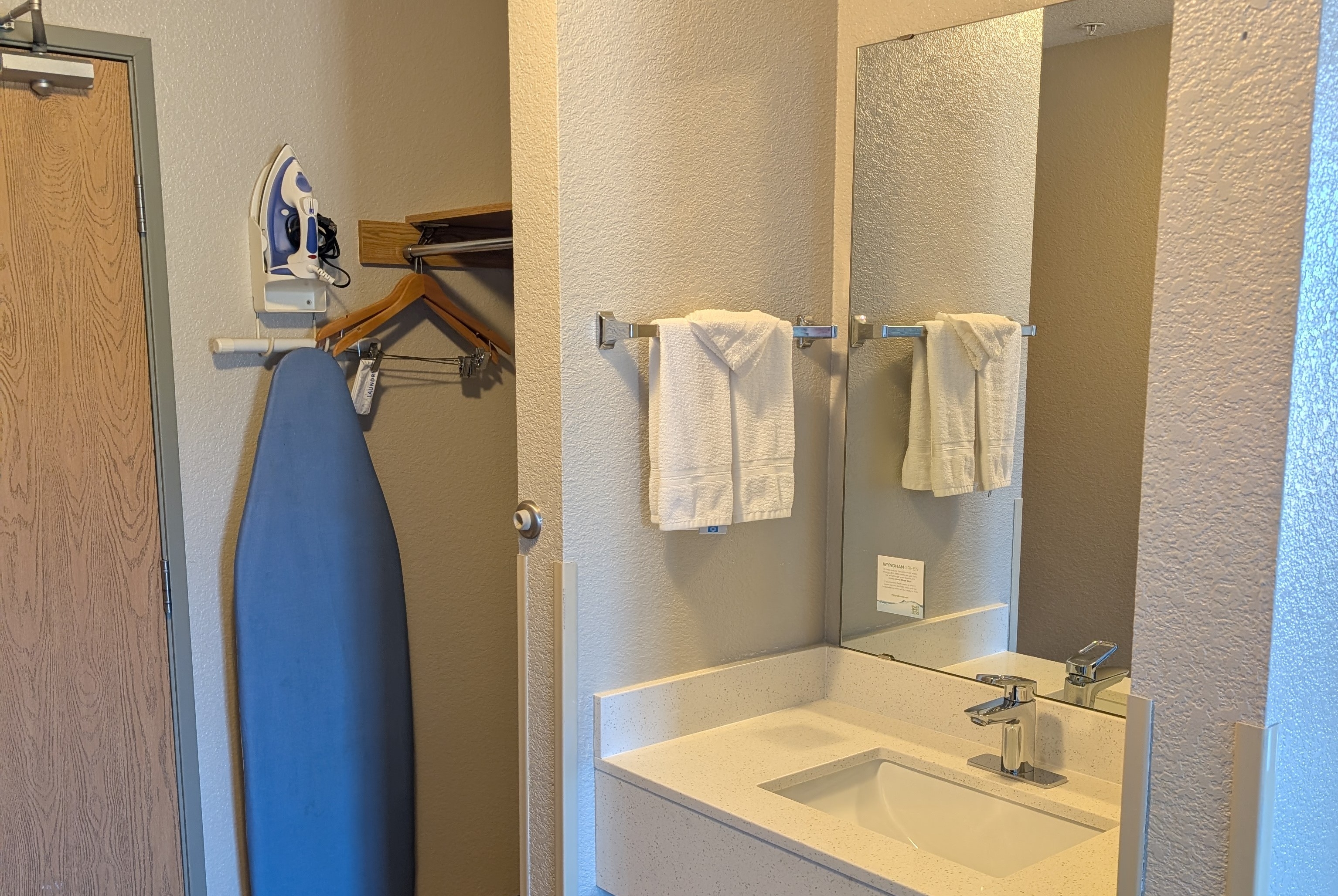 Guest room bath at the Days Inn & Suites by Wyndham Castle Rock in Castle Rock, Colorado