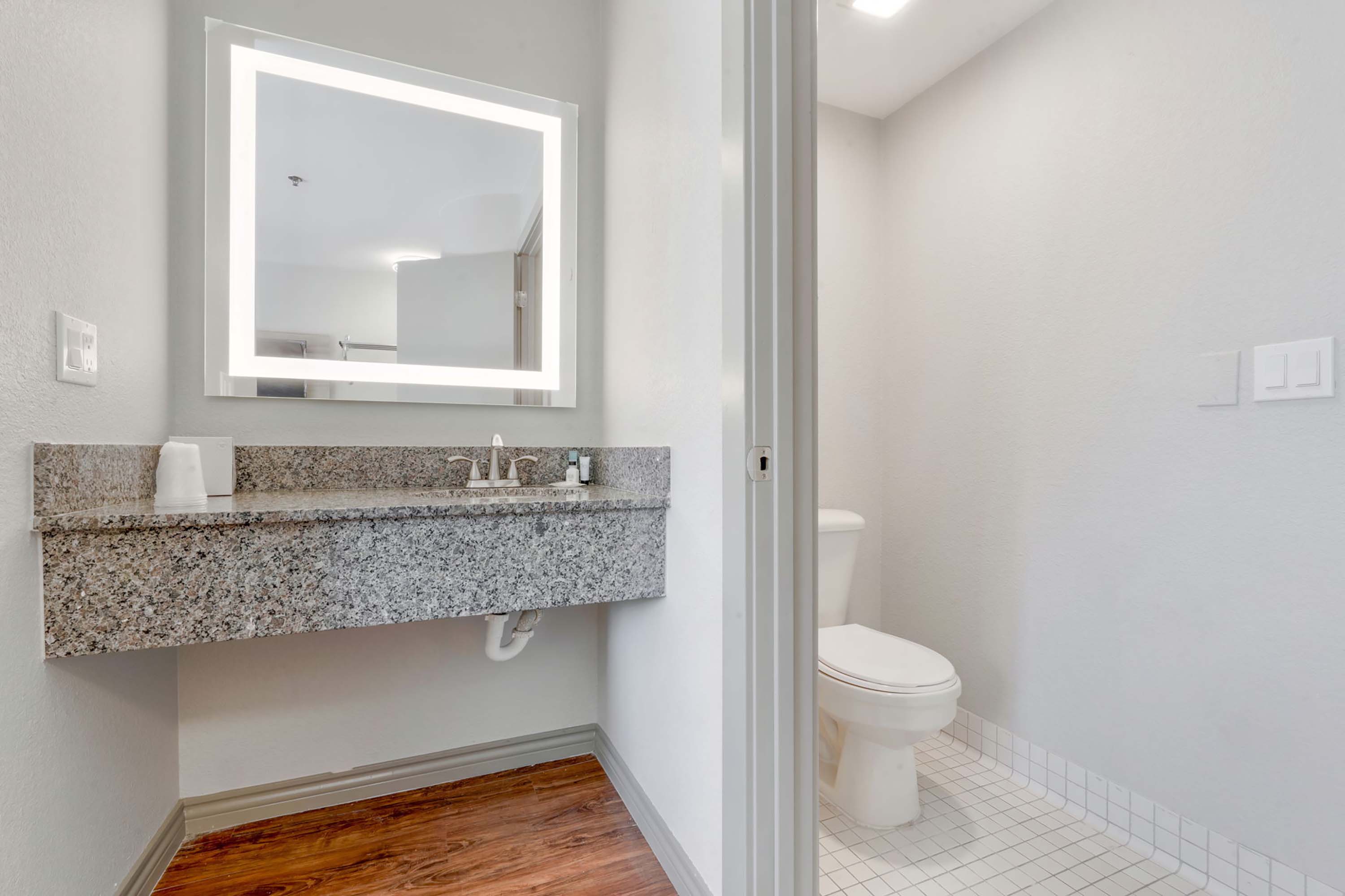 Guest room bath at the Days Inn by Wyndham Thornton in Thornton, Colorado