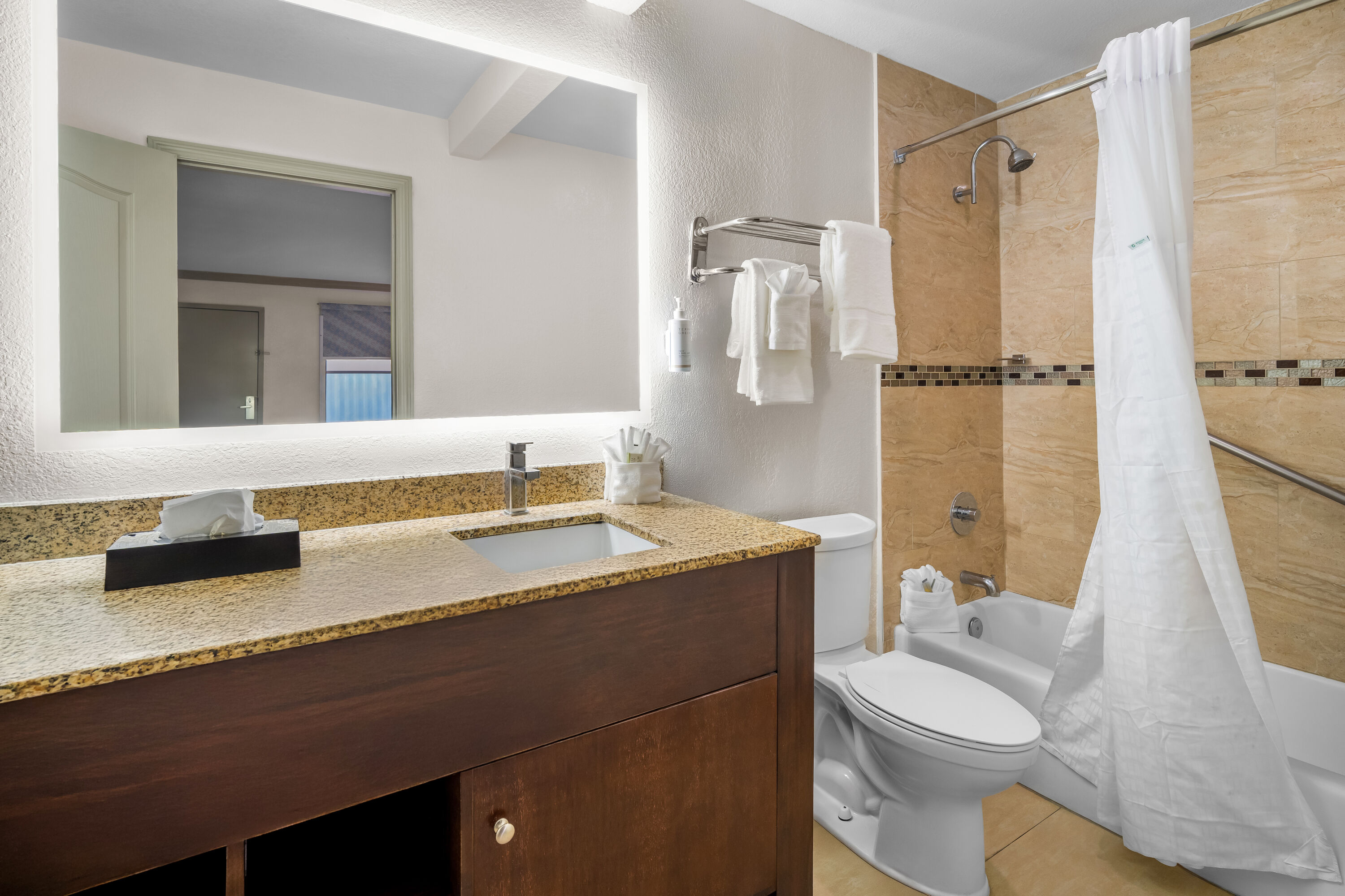 Guest room bath at the Days Inn by Wyndham Florida City in Florida City, Florida