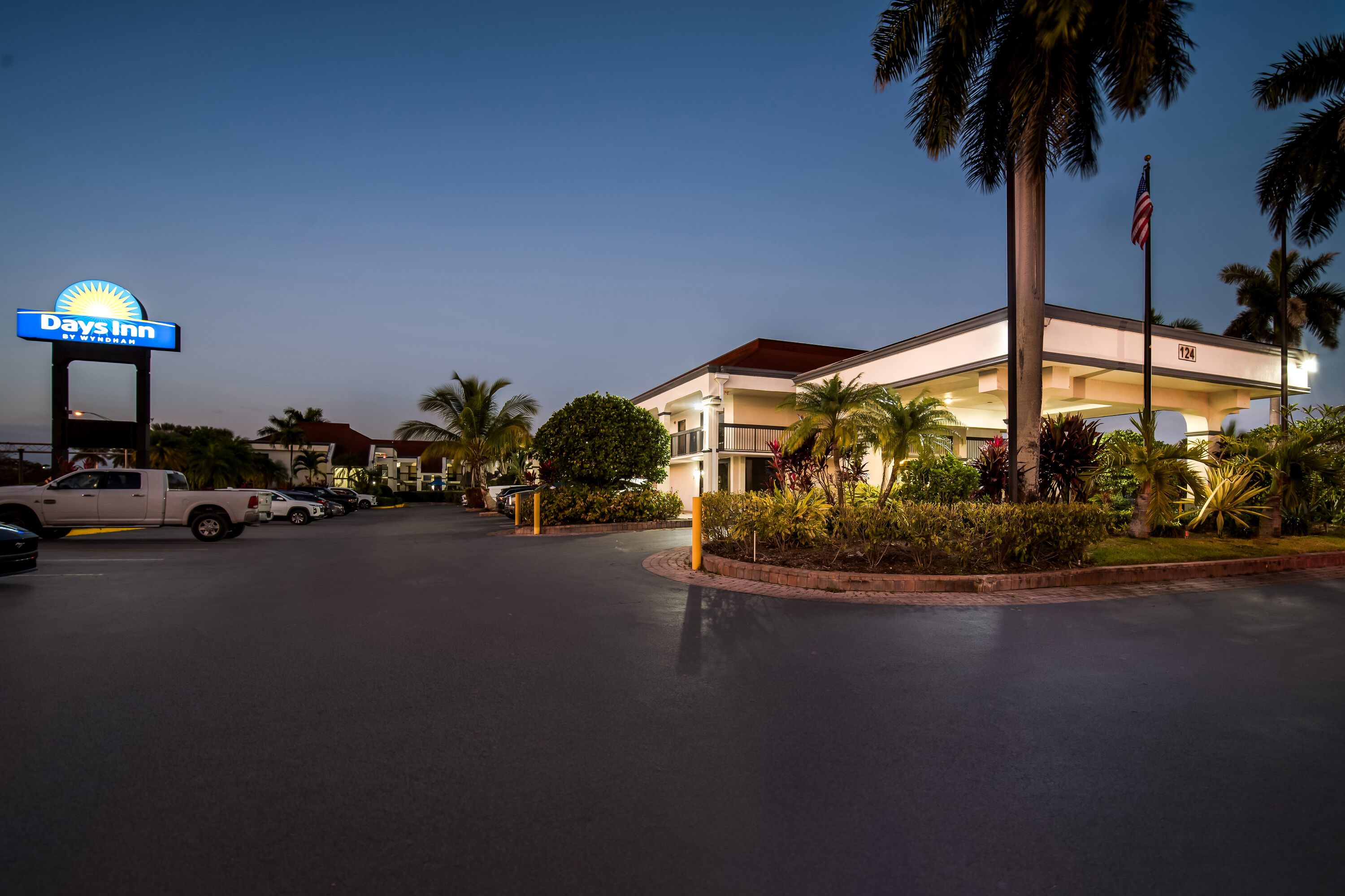 Exterior Night Image of Days Inn by Wyndham Florida City hotel in Florida City, Florida