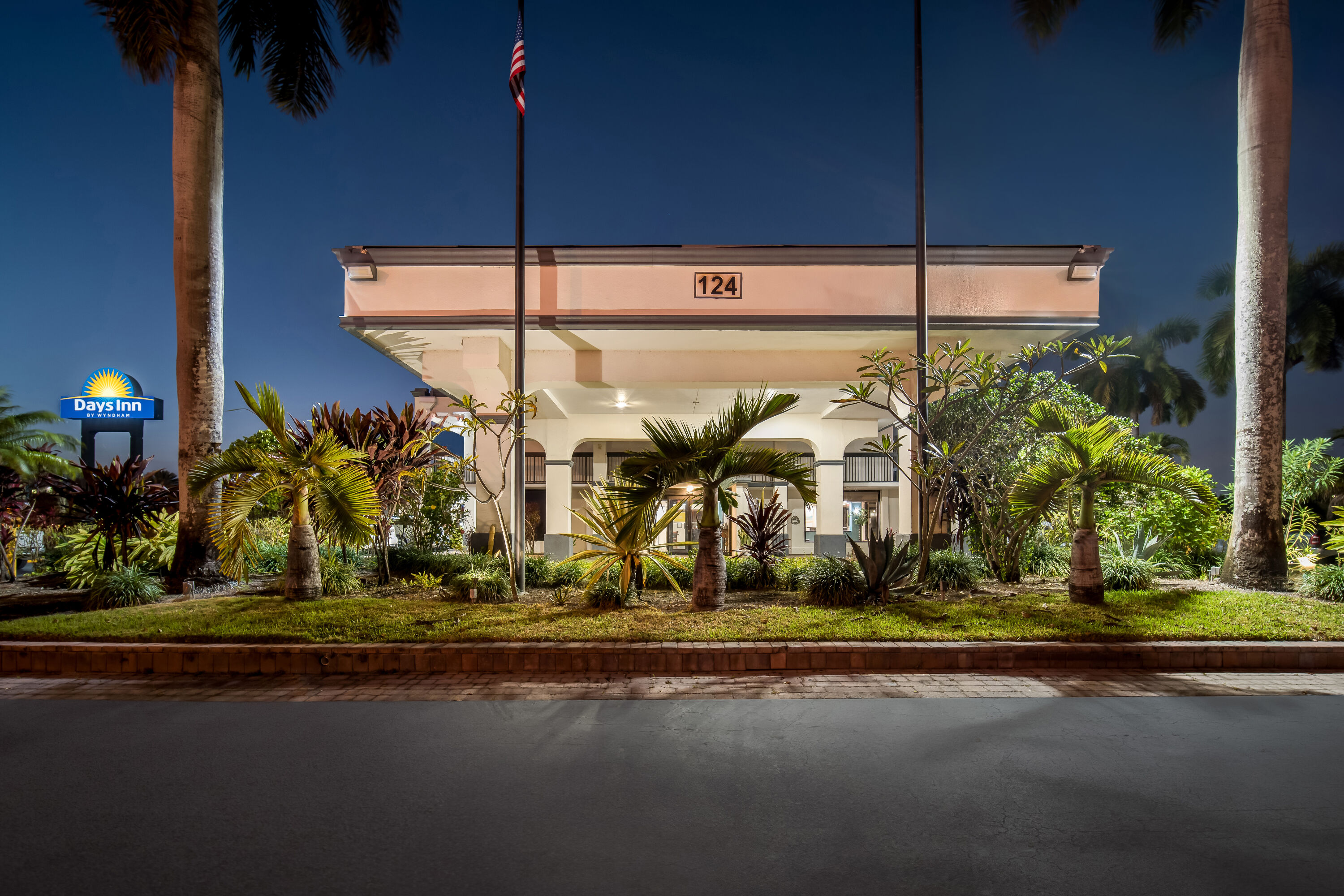Exterior Night Image of Days Inn by Wyndham Florida City hotel in Florida City, Florida