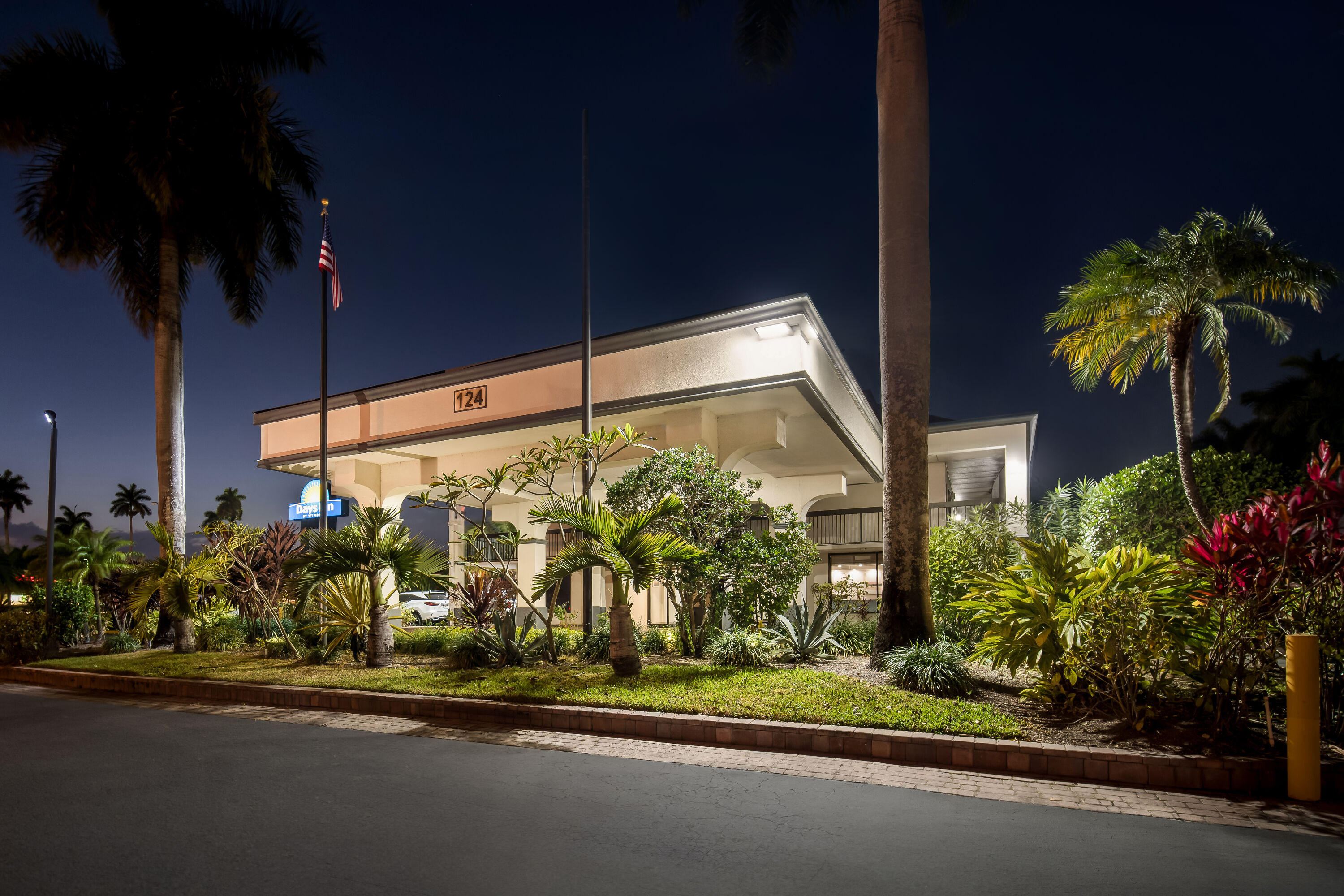 Exterior Night Image of Days Inn by Wyndham Florida City hotel in Florida City, Florida
