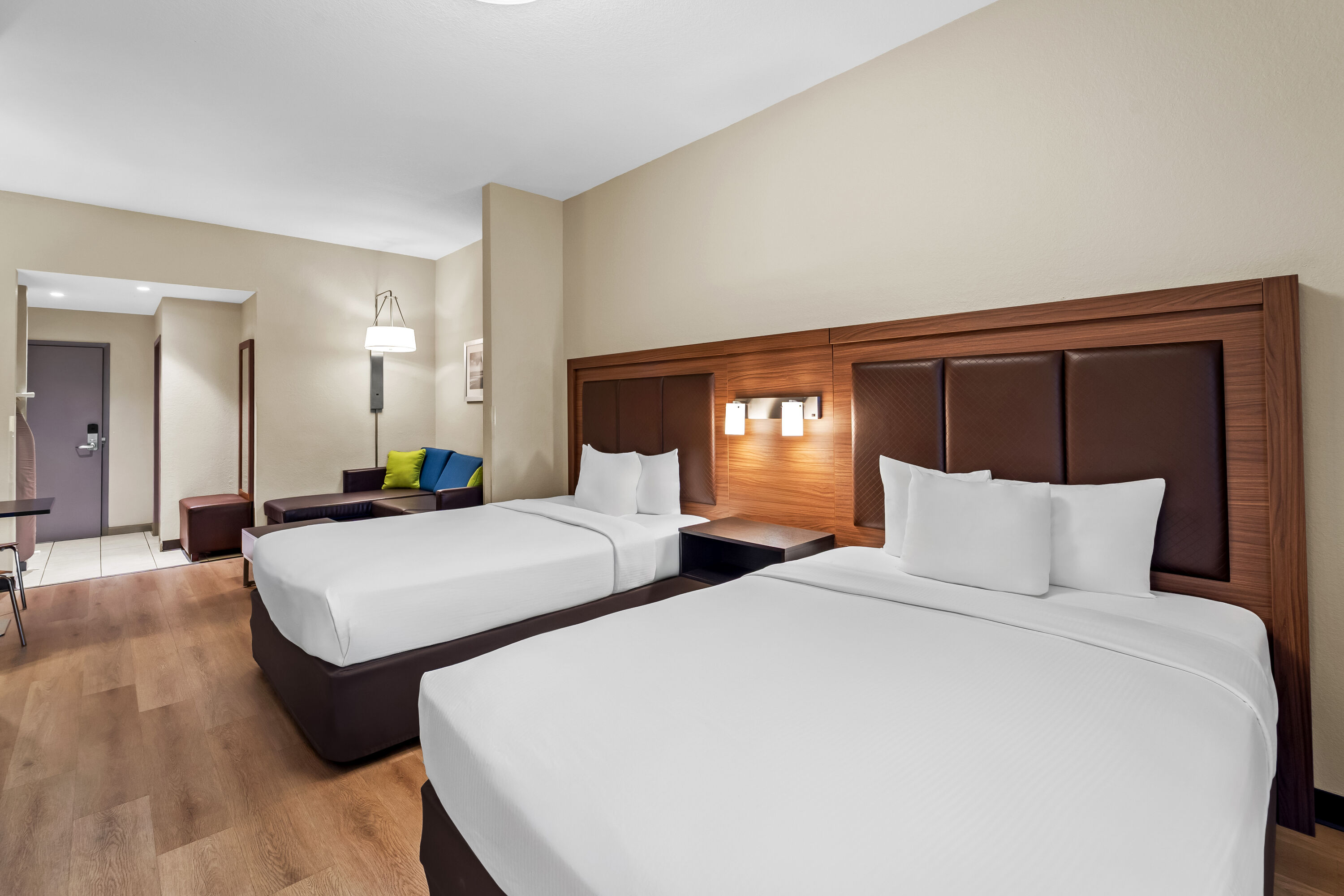 Double bed guest room at the Days Inn & Suites by Wyndham Fort Myers Near JetBlue Park in Fort Myers, Florida