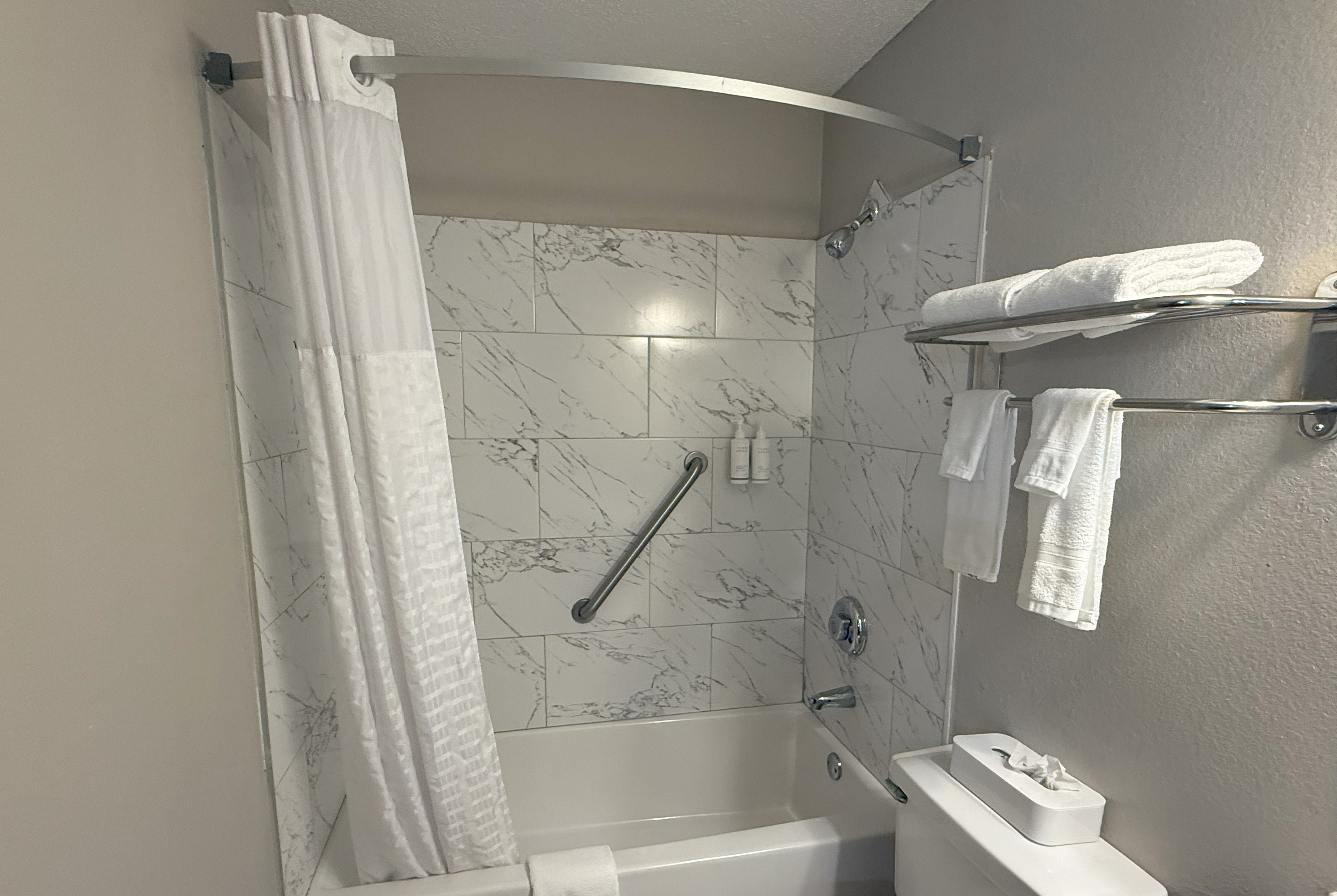 Guest room bath at the Days Inn by Wyndham Orange Park/Jacksonville in Orange Park, Florida