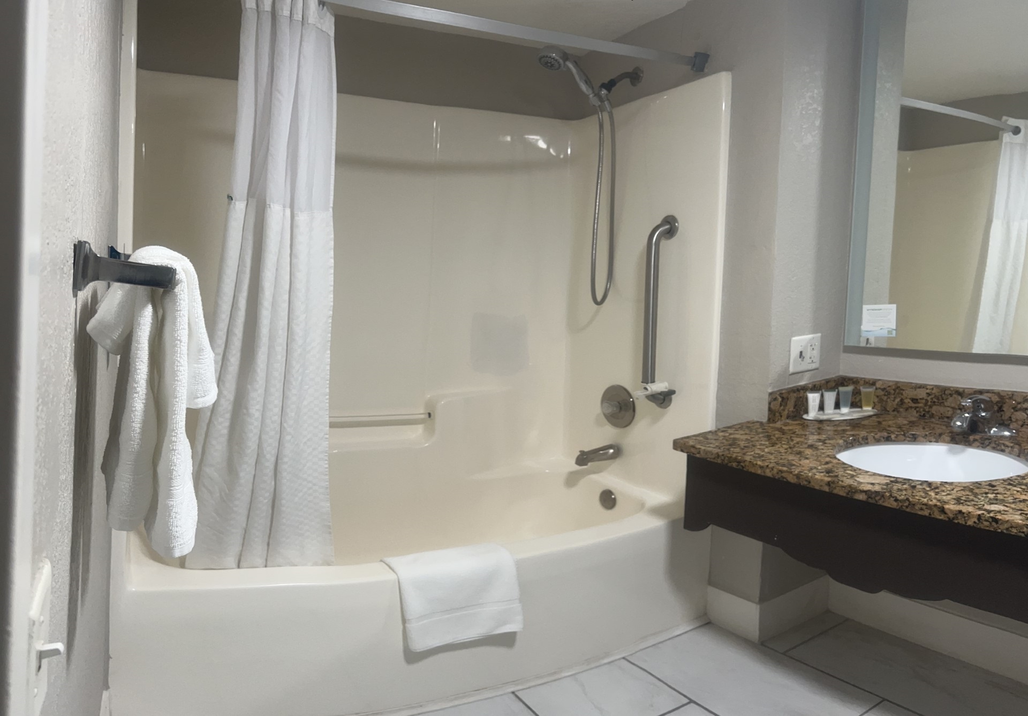Guest room bath at the Days Inn by Wyndham Port Charlotte/Punta Gorda in Port Charlotte, Florida