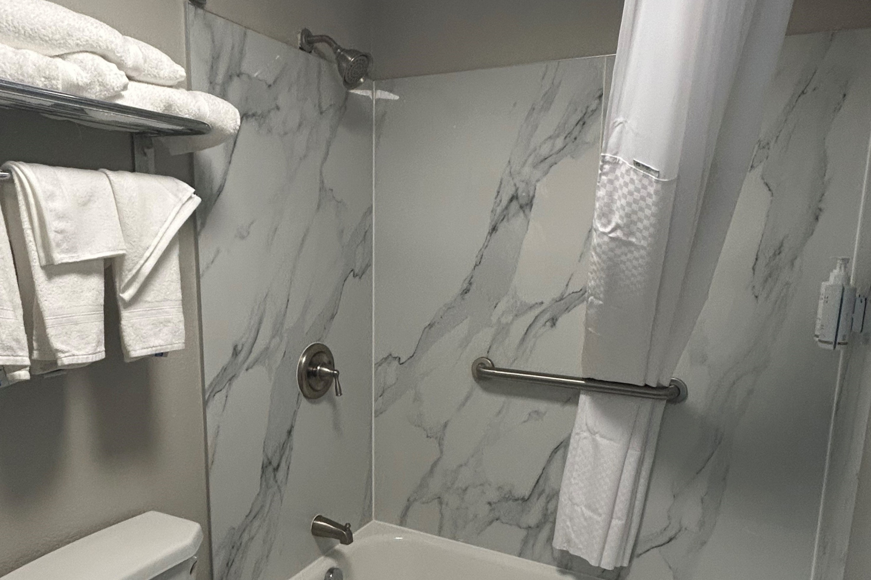 Guest room bath at the Days Inn by Wyndham Augusta/Fort Eisenhower in Augusta, Georgia