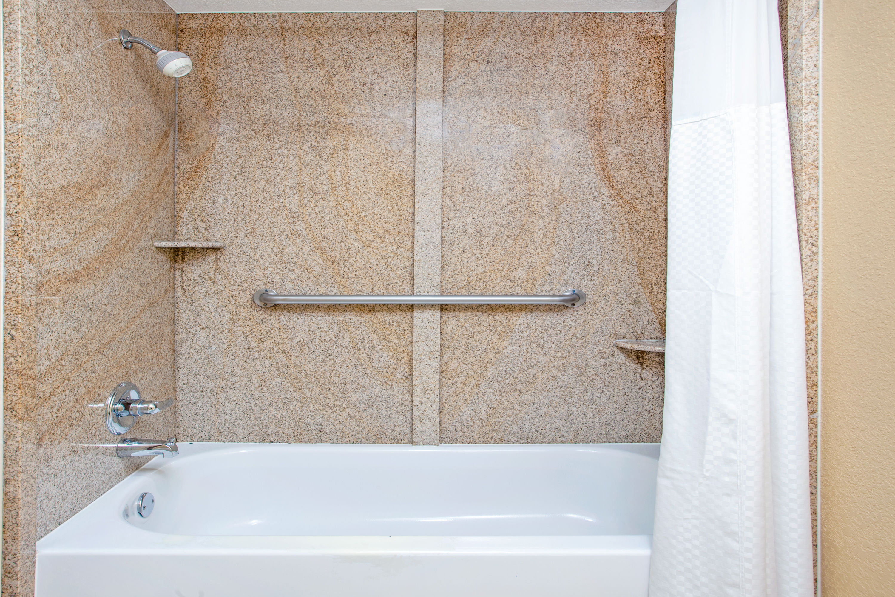 Guest room bath at the Days Inn by Wyndham Canton in Canton, Georgia