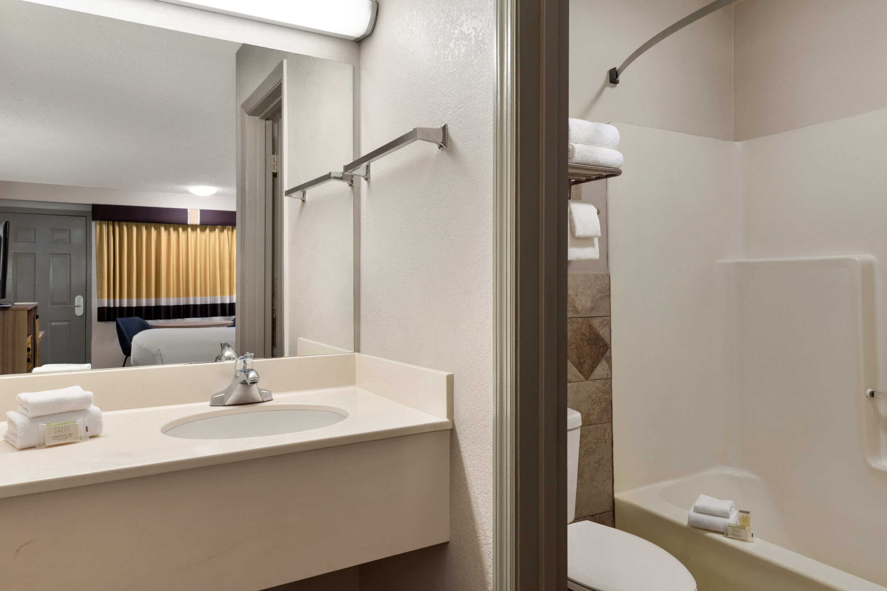 Guest room bath at the Days Inn by Wyndham Cartersville in Cartersville, Georgia