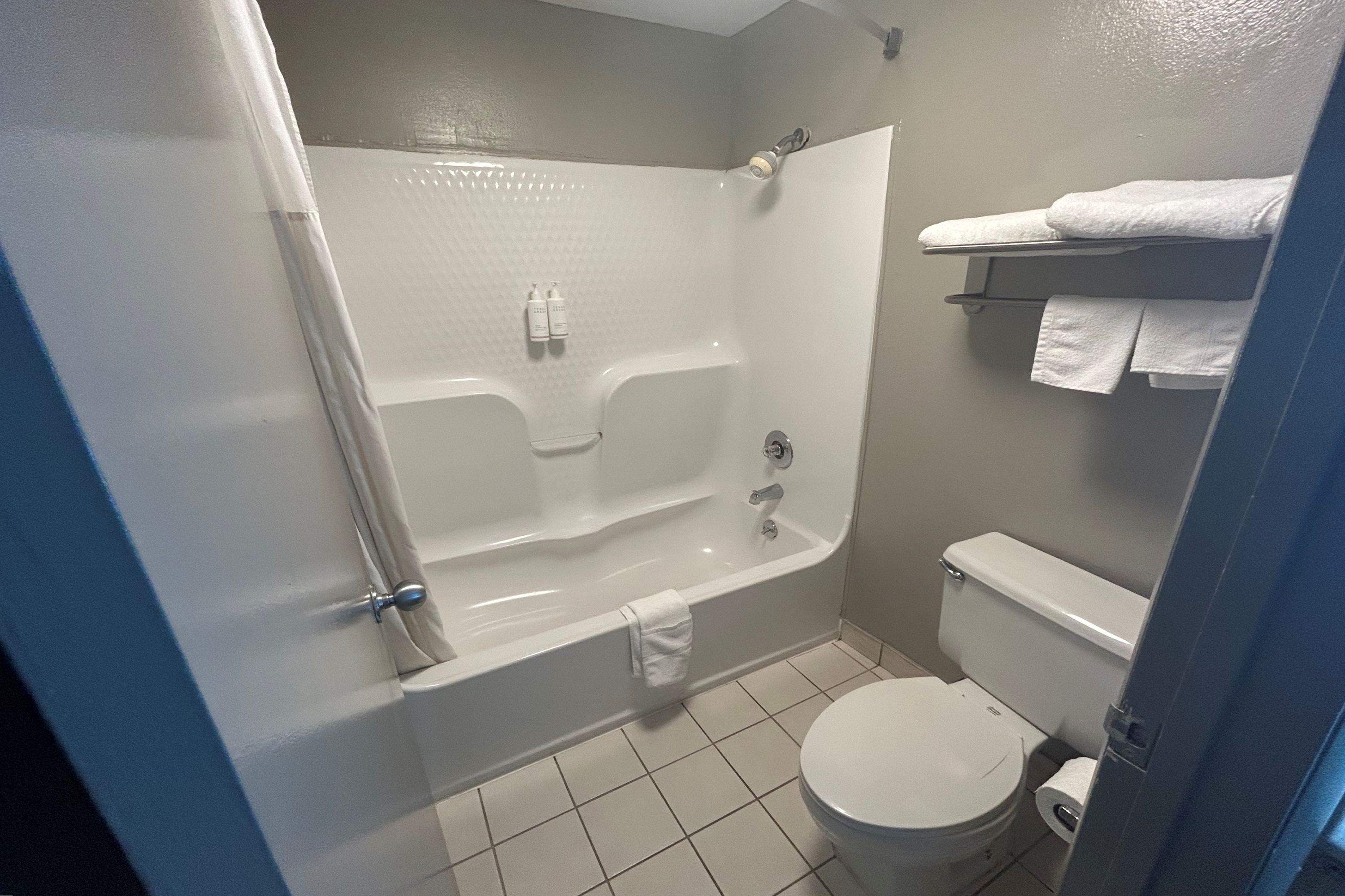 Guest room bath at the Days Inn by Wyndham Dublin GA in Dublin, Georgia