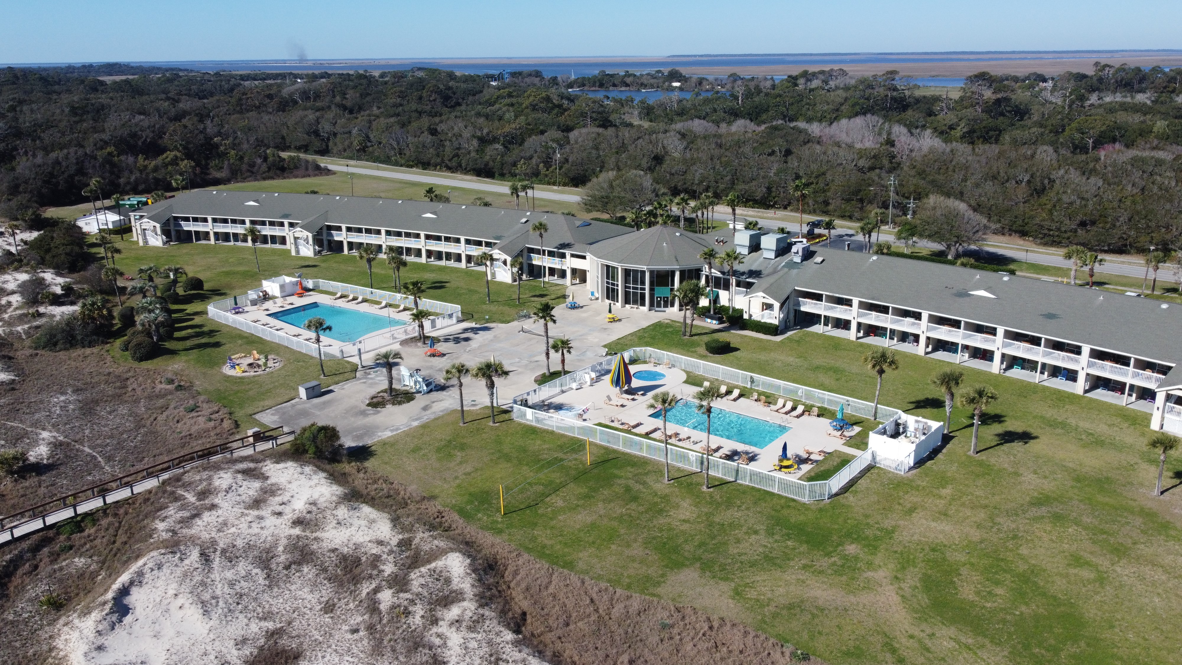 Pool aerial view image at the Days Inn & Suites by Wyndham Jekyll Island in Jekyll Island, Georgia