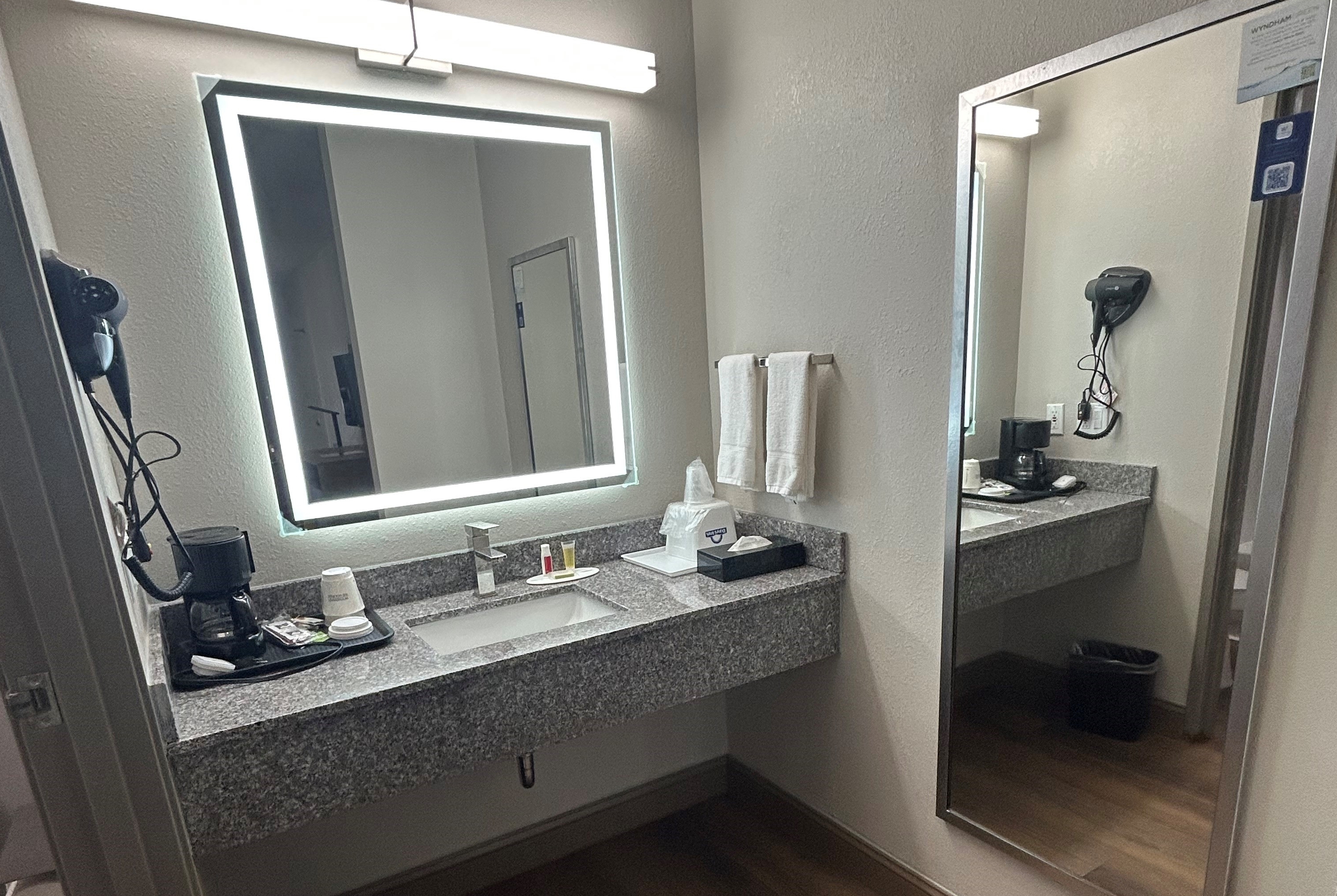 Guest room bath at the Days Inn by Wyndham Royston in Royston, Georgia