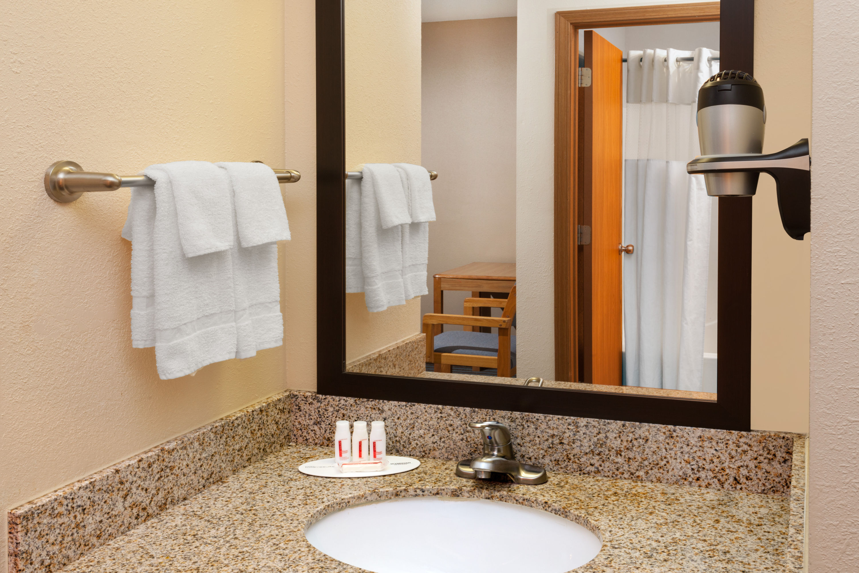 Guest room bath at the Days Inn by Wyndham Charleston in Charleston, Illinois