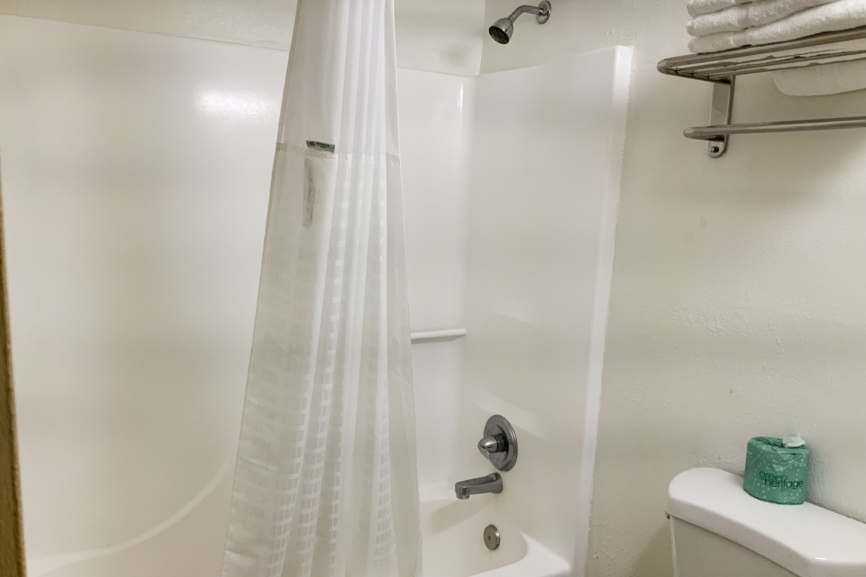 Guest room bath at the Days Inn by Wyndham Troy IL in Troy, Illinois