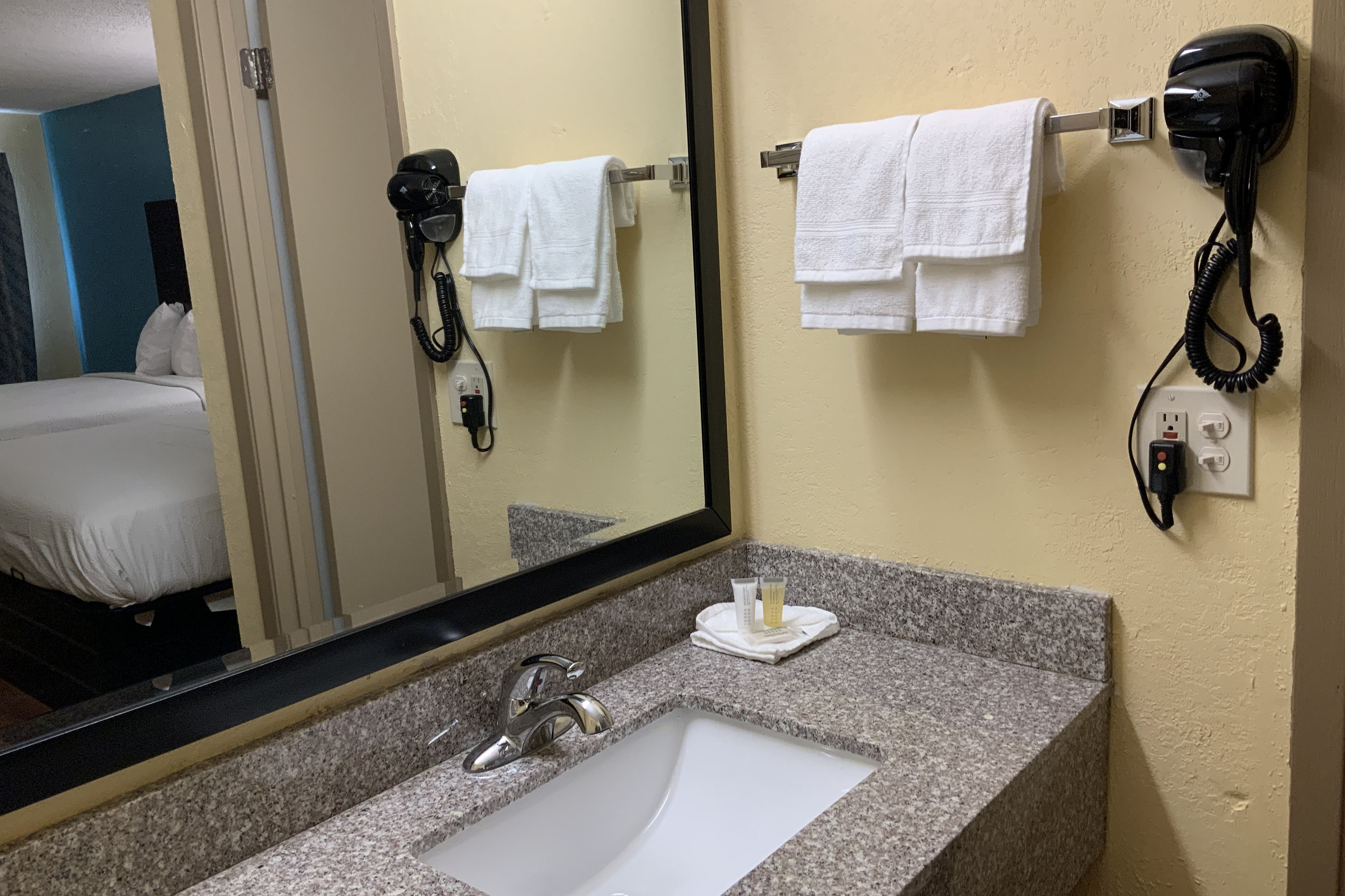 Guest room bath at the Days Inn by Wyndham Troy IL in Troy, Illinois