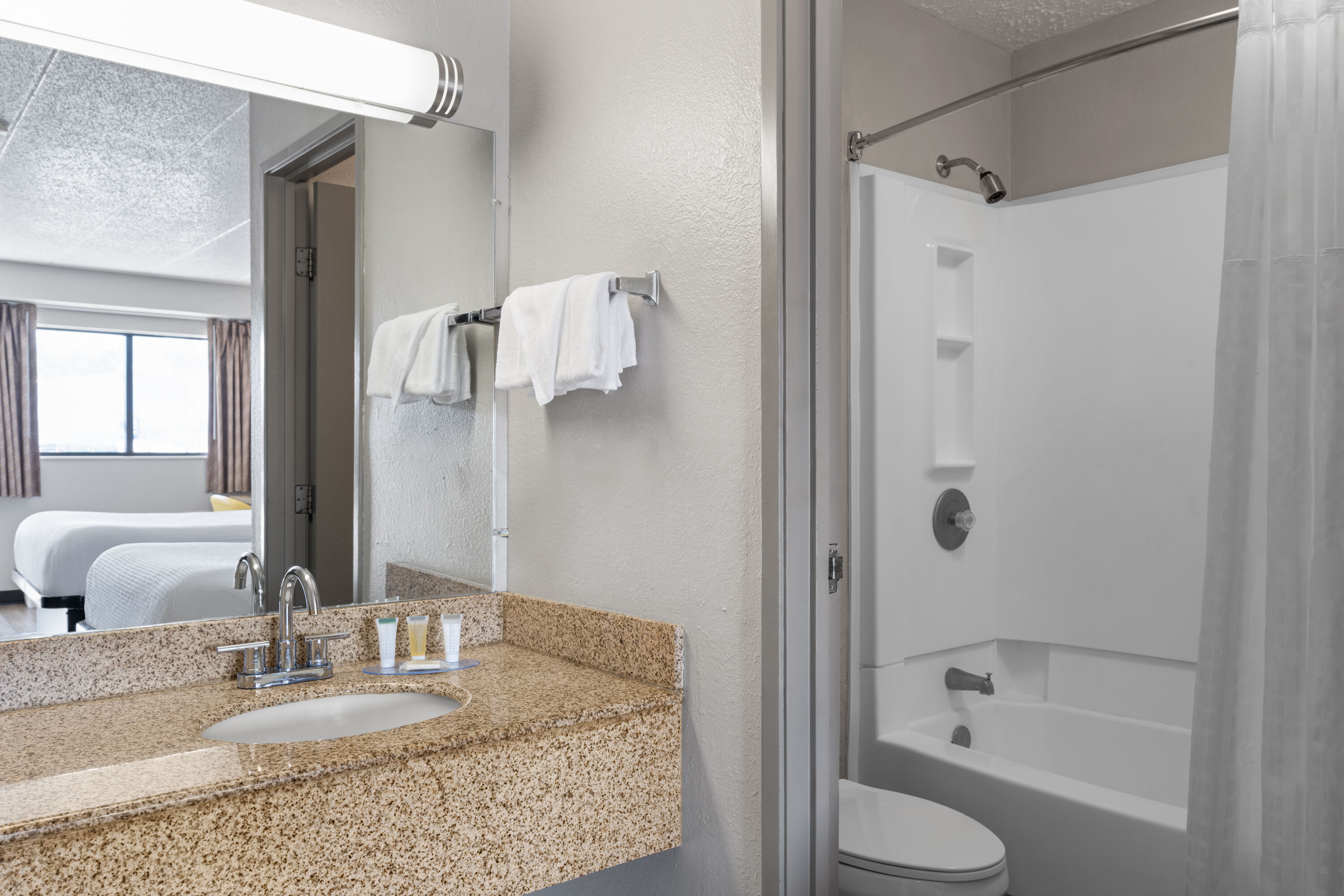 Guest room bath at the Days Inn by Wyndham Cloverdale Greencastle in Cloverdale, Indiana