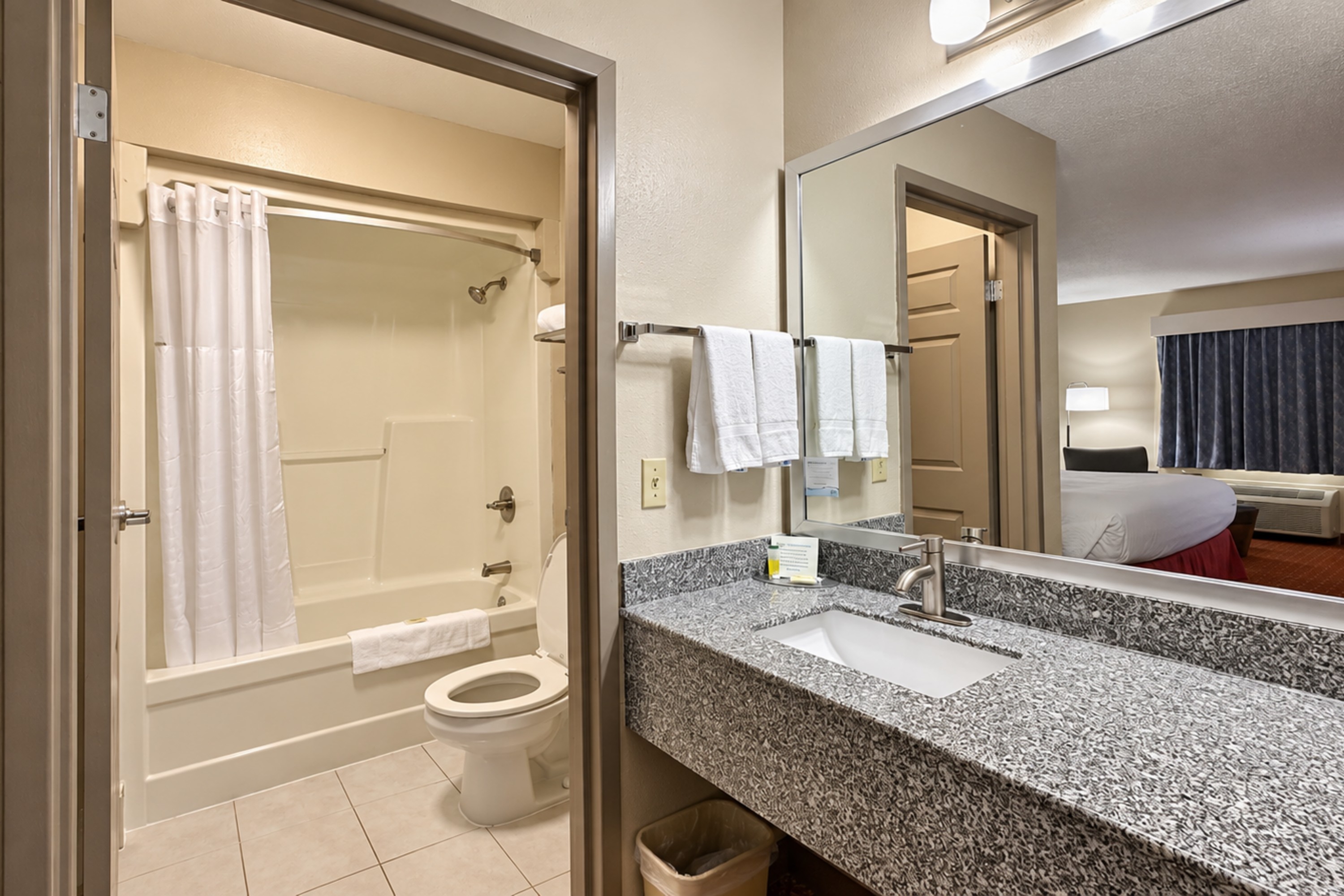 Guest room bath at the Days Inn by Wyndham Franklin in Franklin, Kentucky