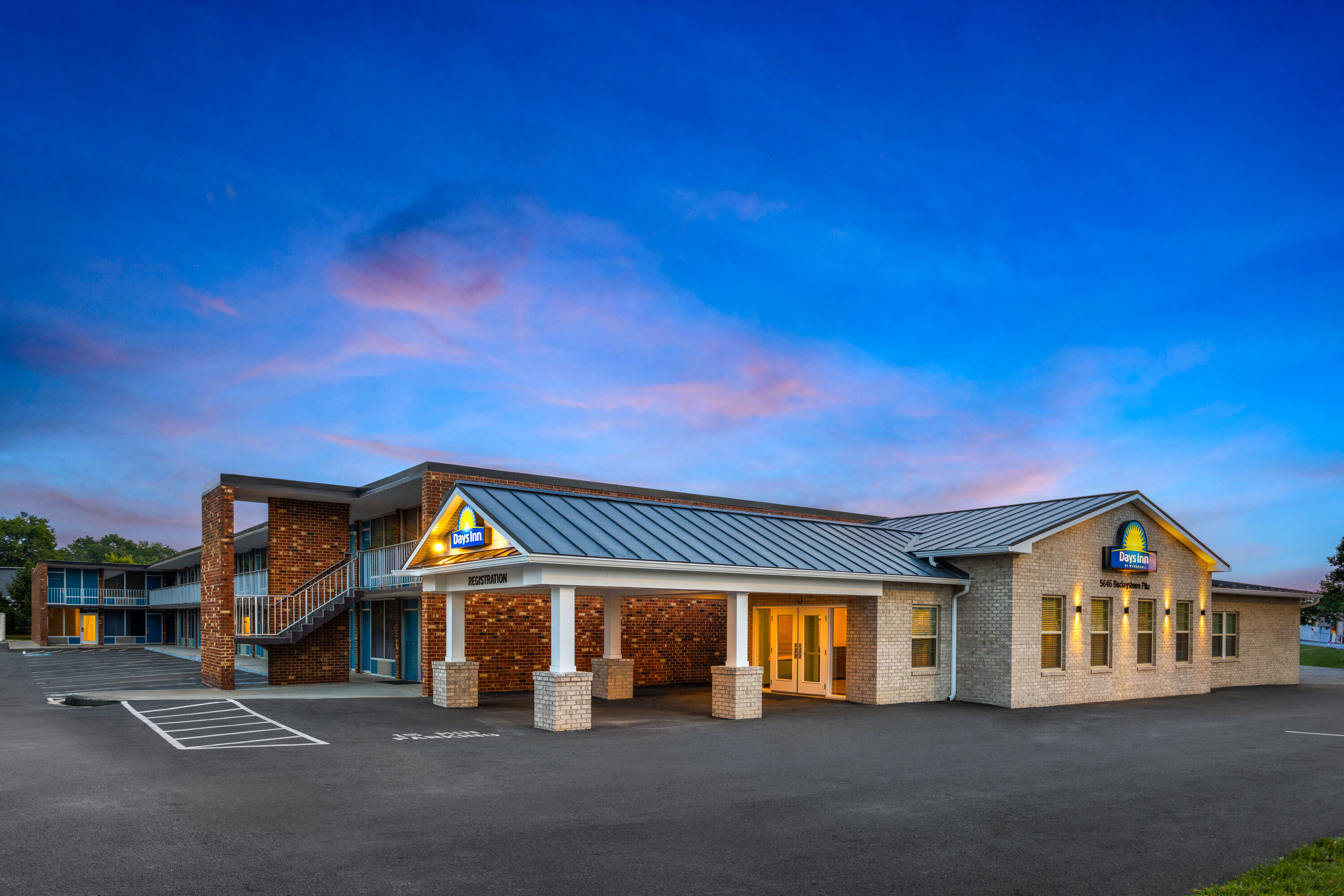 Exterior Dusk Image of Days Inn by Wyndham Frederick hotel in Frederick, Maryland